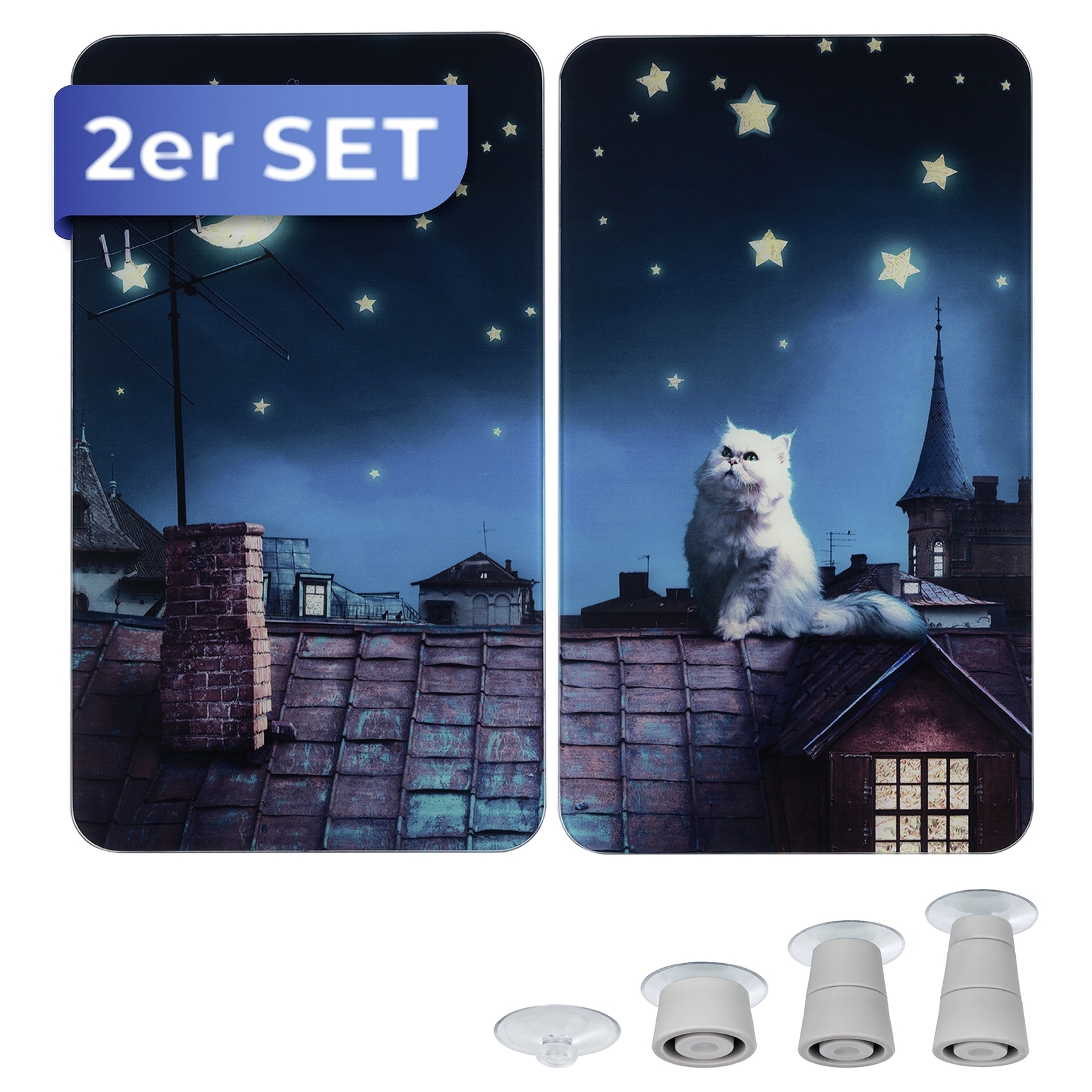 Maximex Herd-Abdeckplatte »Universal Modell Moon Cat«, (Set, 2 tlg.), Herdabdeckung für alle Herdarten, kratzfest, mit rutschfesten Füßen