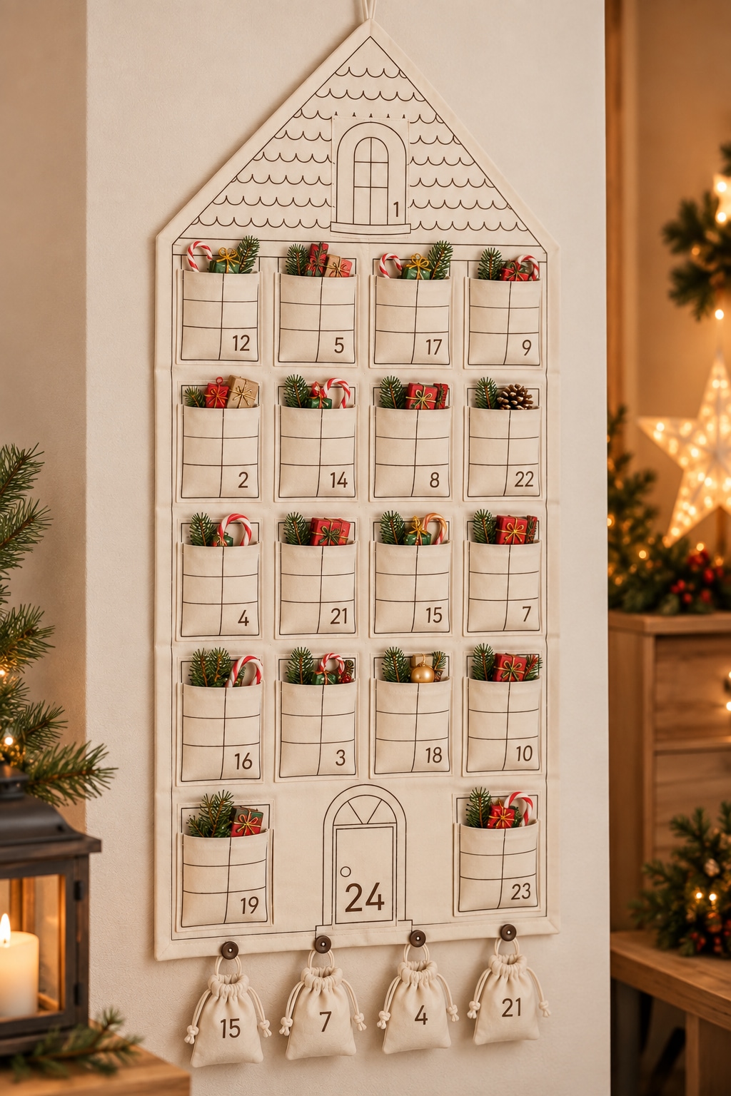 homsy by Ana Johnson Adventskalender »Jolsy, Haus Weihnachten ca.50x120cm, für Türen, aber auch als Wanddeko« Es liegt keine Altersempfehlung vor für Geschenke, Gutscheine, Süßigkeiten und andere Überraschungen