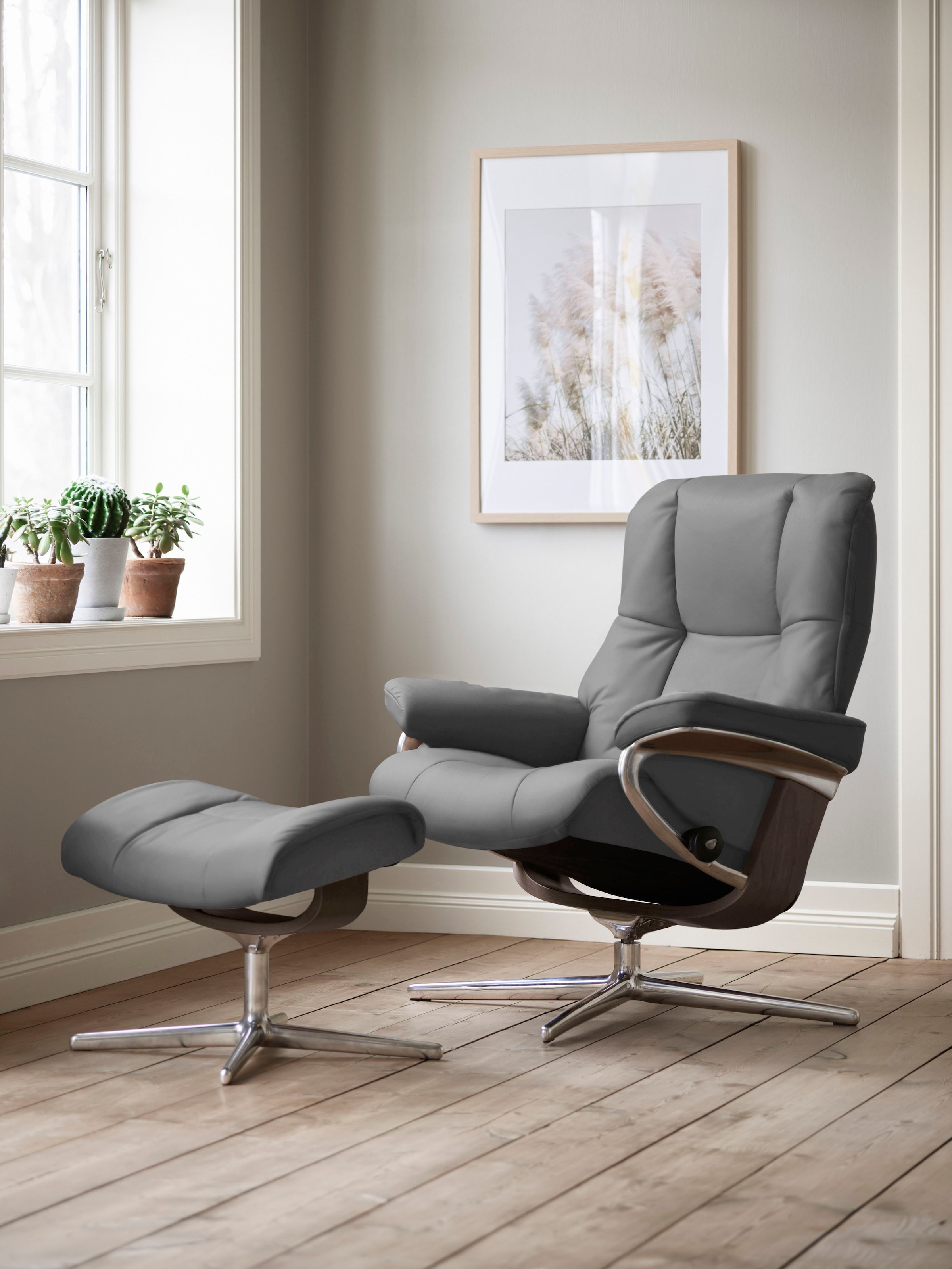 Stressless® Relaxsessel »Mayfair« Set, Relaxsessel mit Hocker,  mit Hocker, mit Cross Base, Größe S, M & L, Holzakzent Wenge