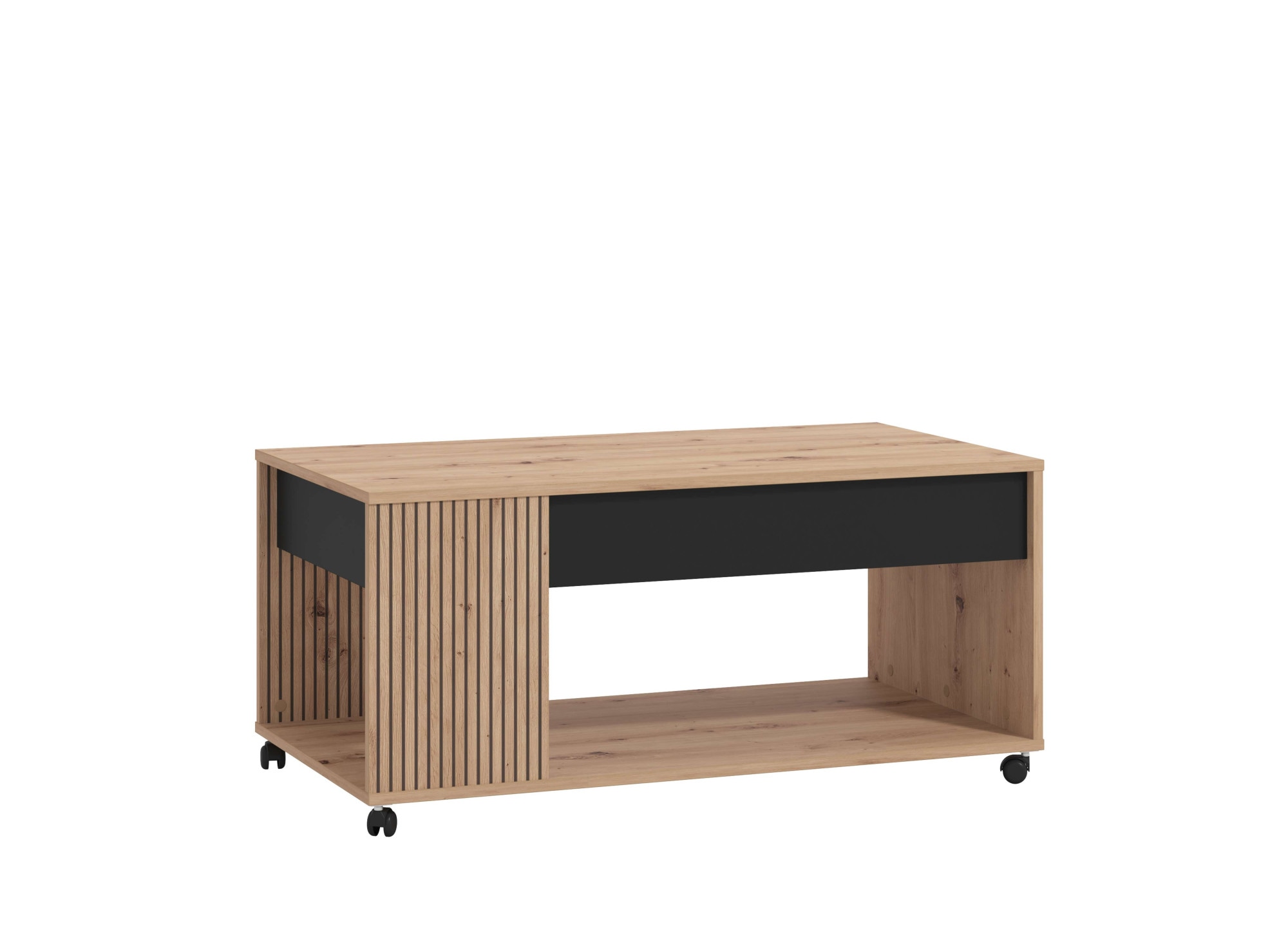 Home affaire Couchtisch »Mayenne Kaffeetisch, 101 cm, rechteckig, modern design, mit rollen«, mit Schublade, mit dekorativen schwarzen Streifen, in Artisan Eiche