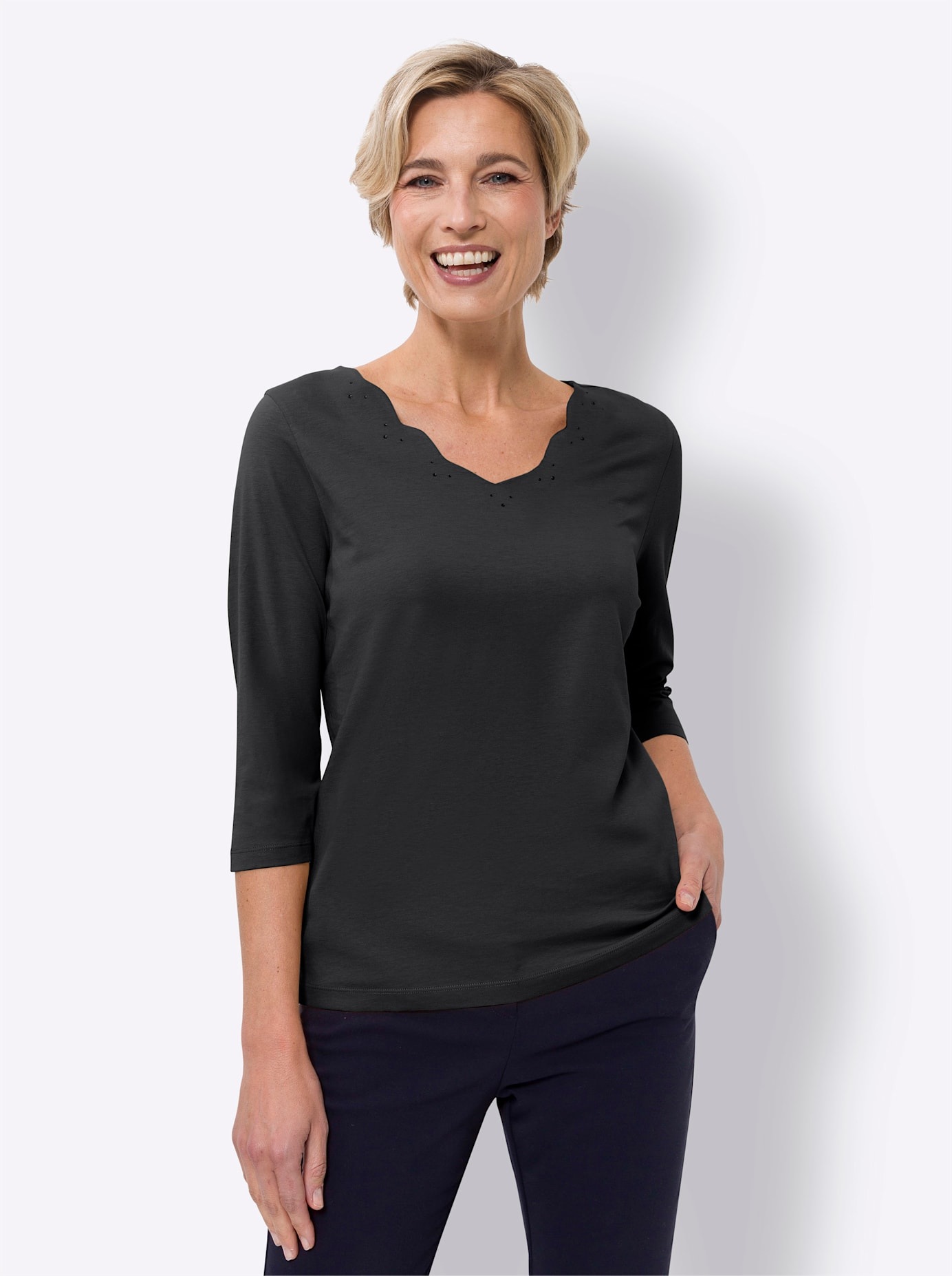 Classic Basics Damen 3/4-Arm-Shirt »Shirt« 1 Stk. tlg. in schwarz, Größe 52