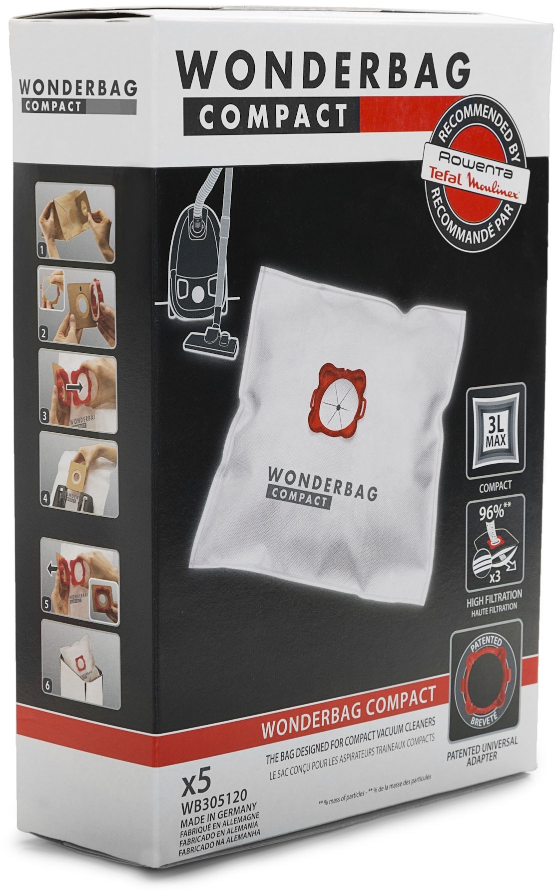 Rowenta Staubsaugerbeutel »Wonderbag Compact WB3051«, 3-lagig mit reißfester Gewebestruktur