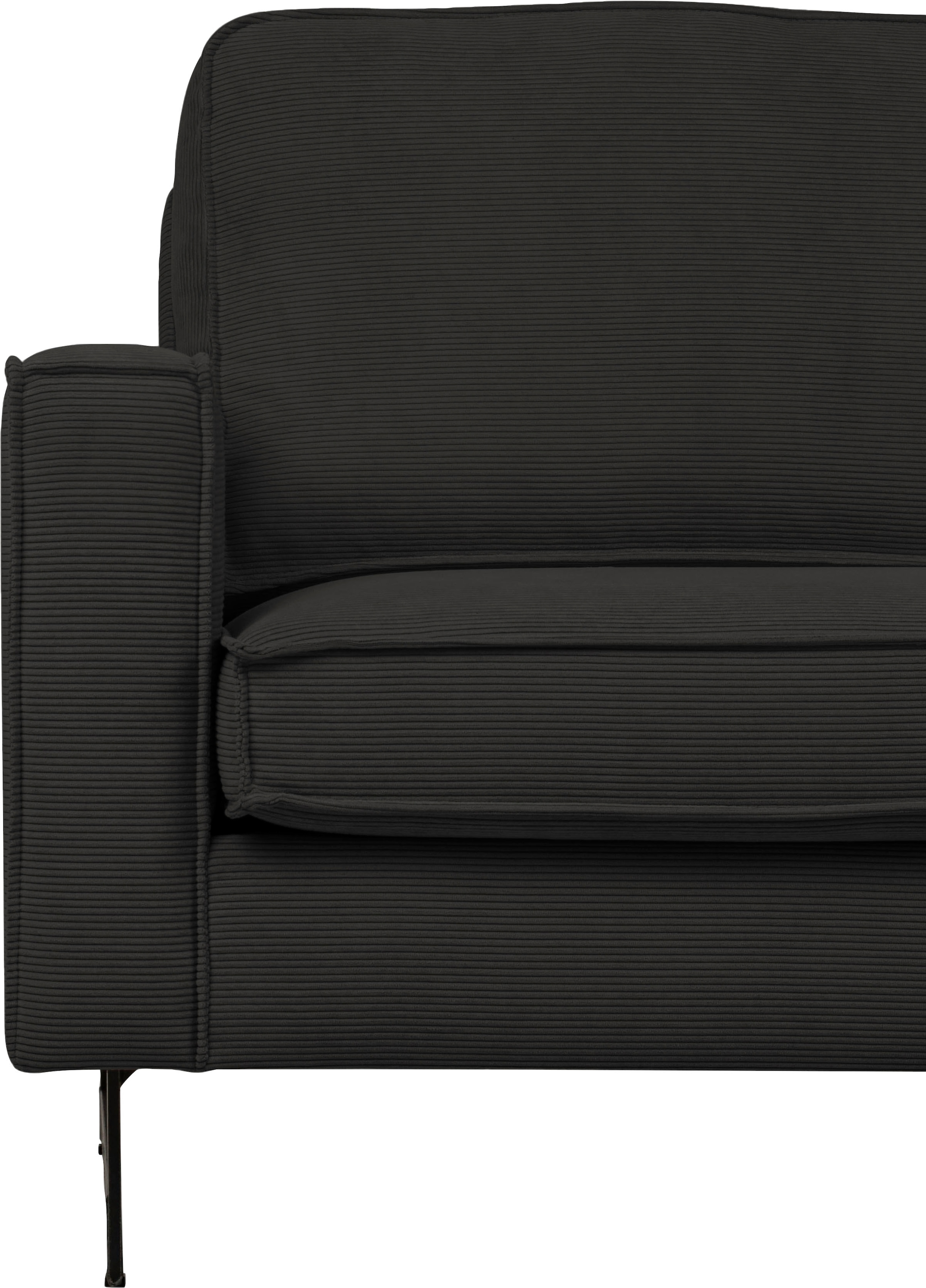 Places of Style Ecksofa »Pinto, 290 cm, Cord, Chenille, Lederoptik, Ottomane links / rechts«, mit Keder, schwarze Metallfüße, Wellenunterfederung