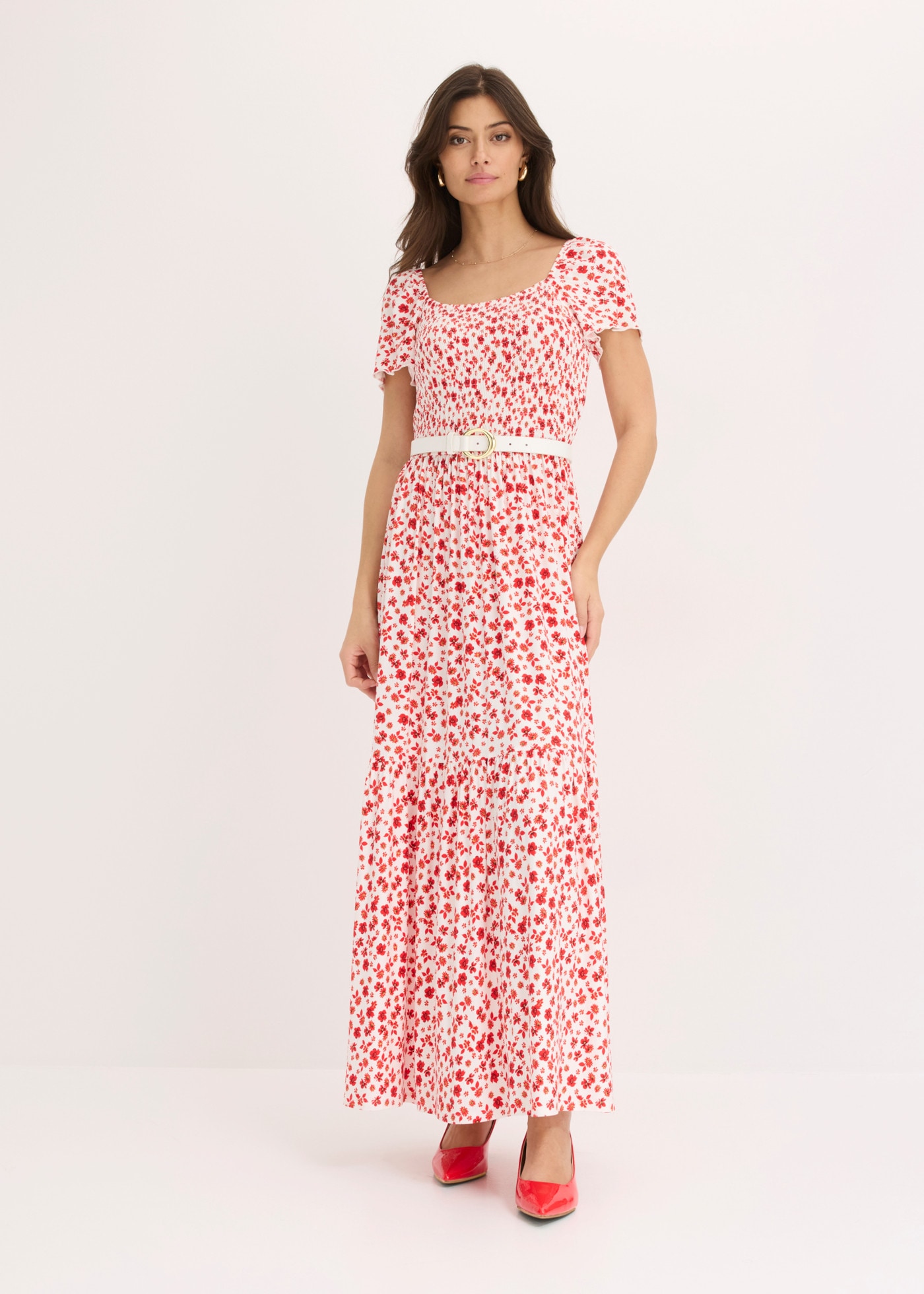 bonprix Maxikleid ausgestellte Passform, eckiger Ausschnitt, Kurzarm-Design