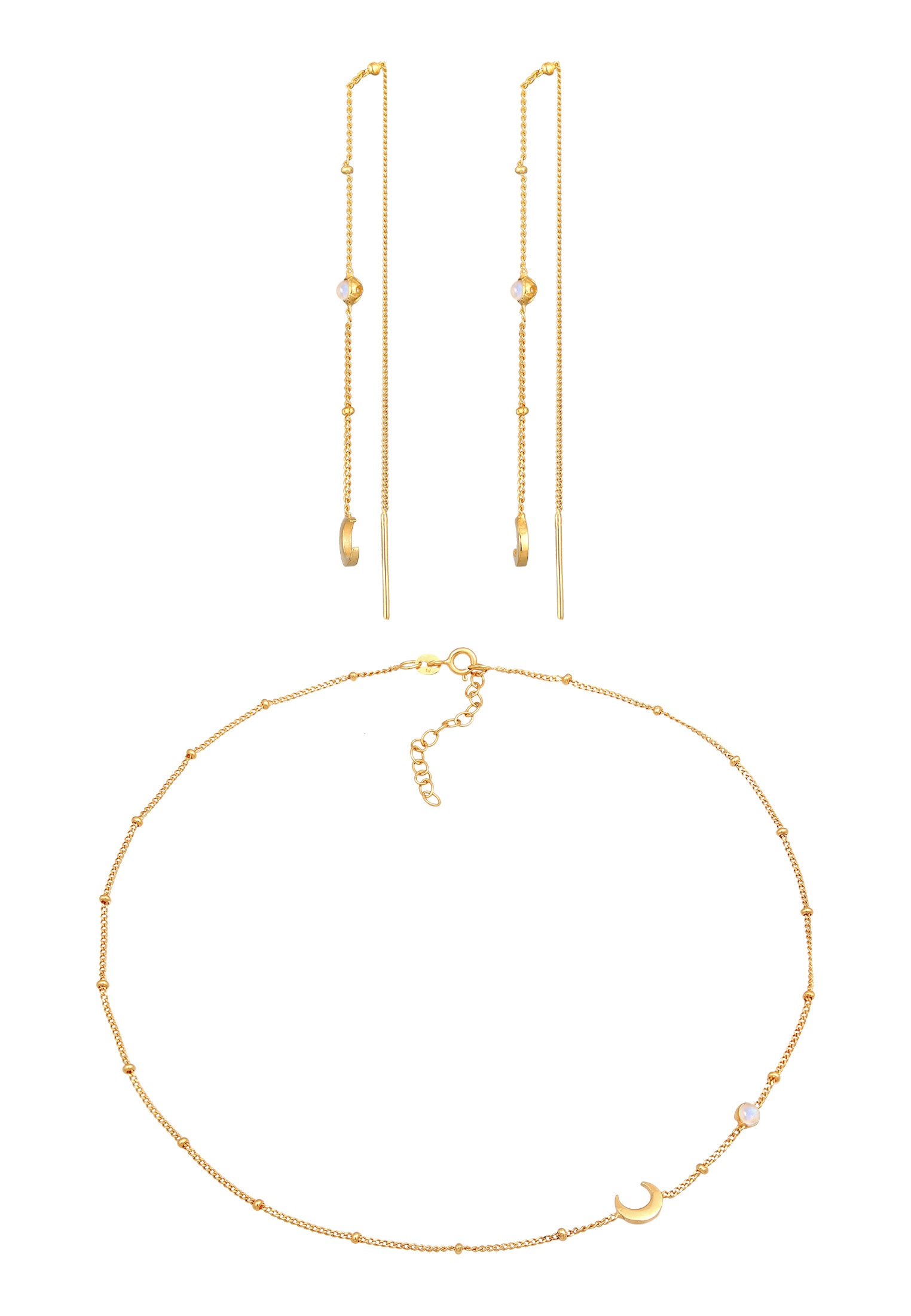 Elli Ohrring und Ketten Set »Schmuckset Halbmond Mond Mondstein Astro 925 Silber«