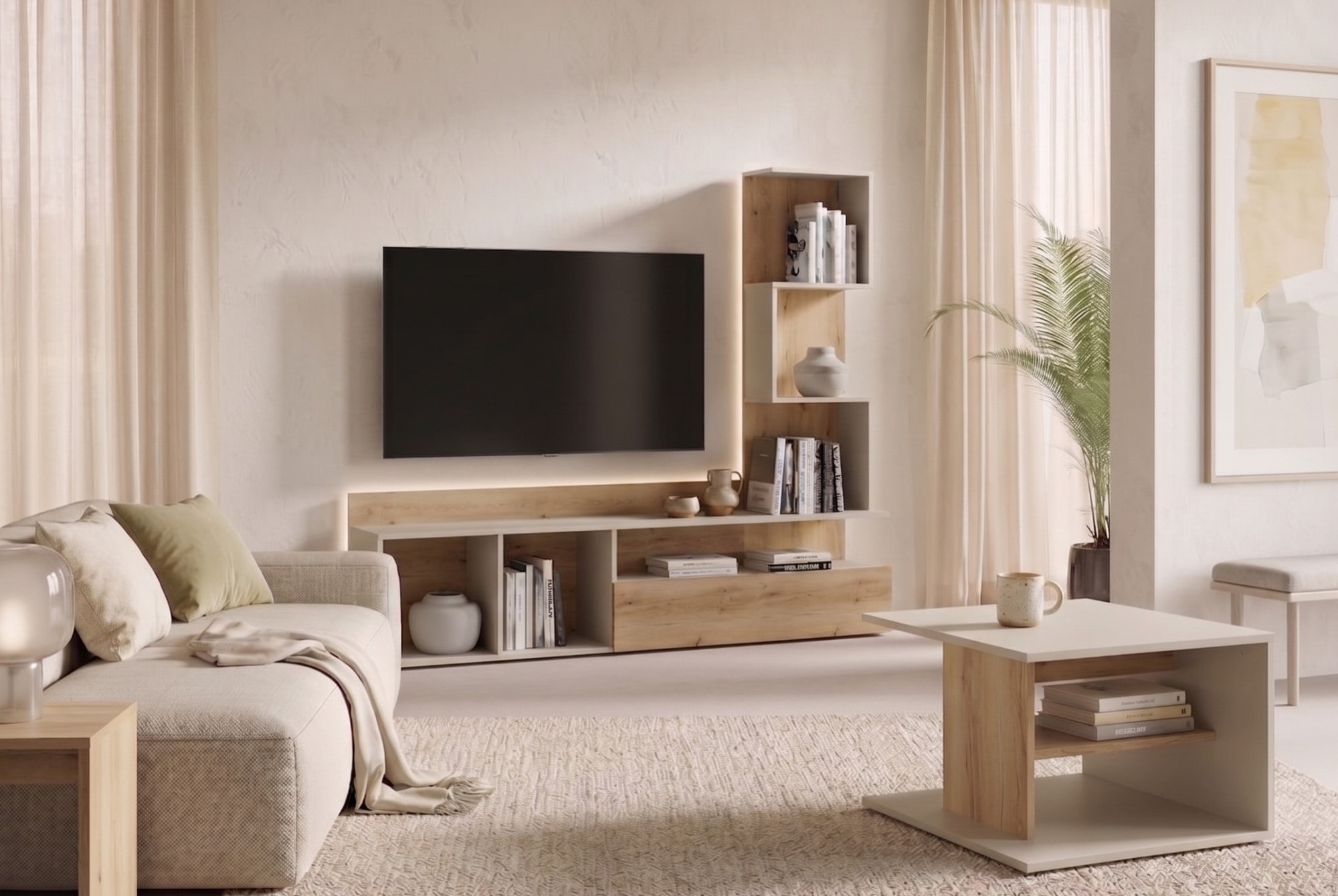 Home affaire Couchtisch »LUMIA Kaffeetisch mit viel Stauraum, 60x60cm, modernes Design« Beistelltisch mit Ablagefläche, Kaschmir/Natureiche