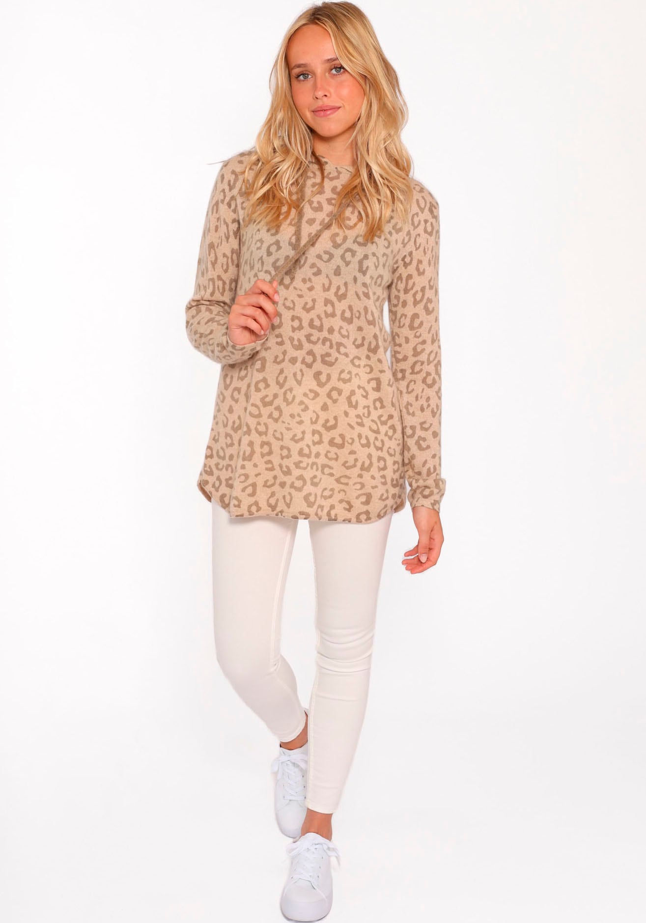 Kaschmirpullover »Hoodie "Leo Print"«, Kaschmir Kapuzen mit Leo Print