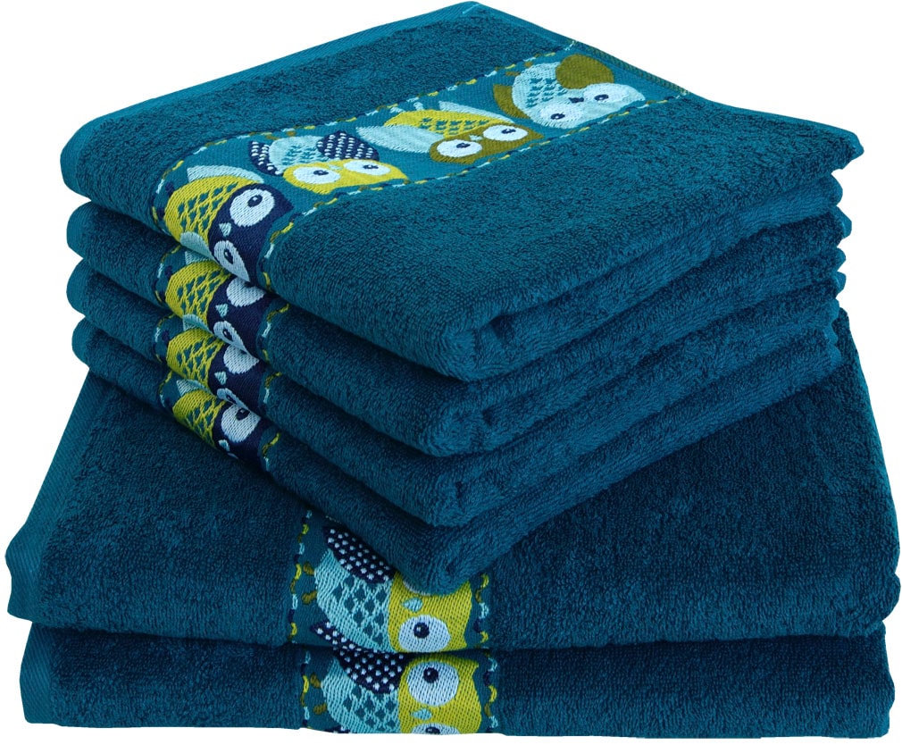 Dyckhoff Handtuch Set »Eulen«, 6 tlg., Frottier, 4 Handtücher (50 x 100 cm); 2 Duschtücher (70 x 140 cm)