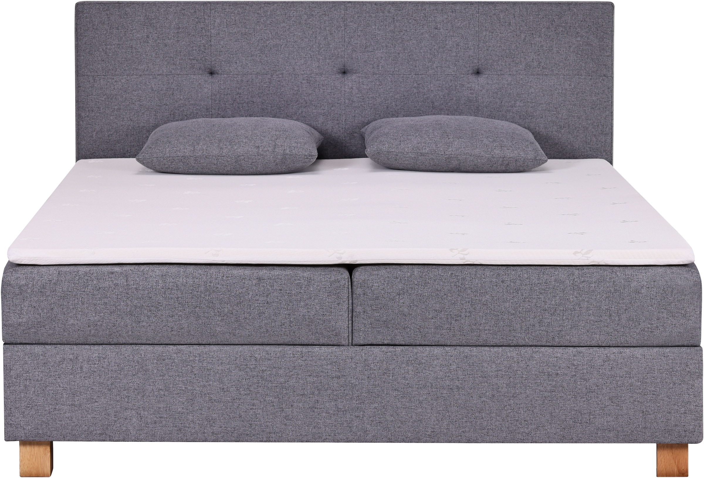 Home affaire Boxbett »Oyré inkl. Bettkasten, Topper und 2 gratis Kissen, 180x200 cm« mit Holzfüße in eichefarben