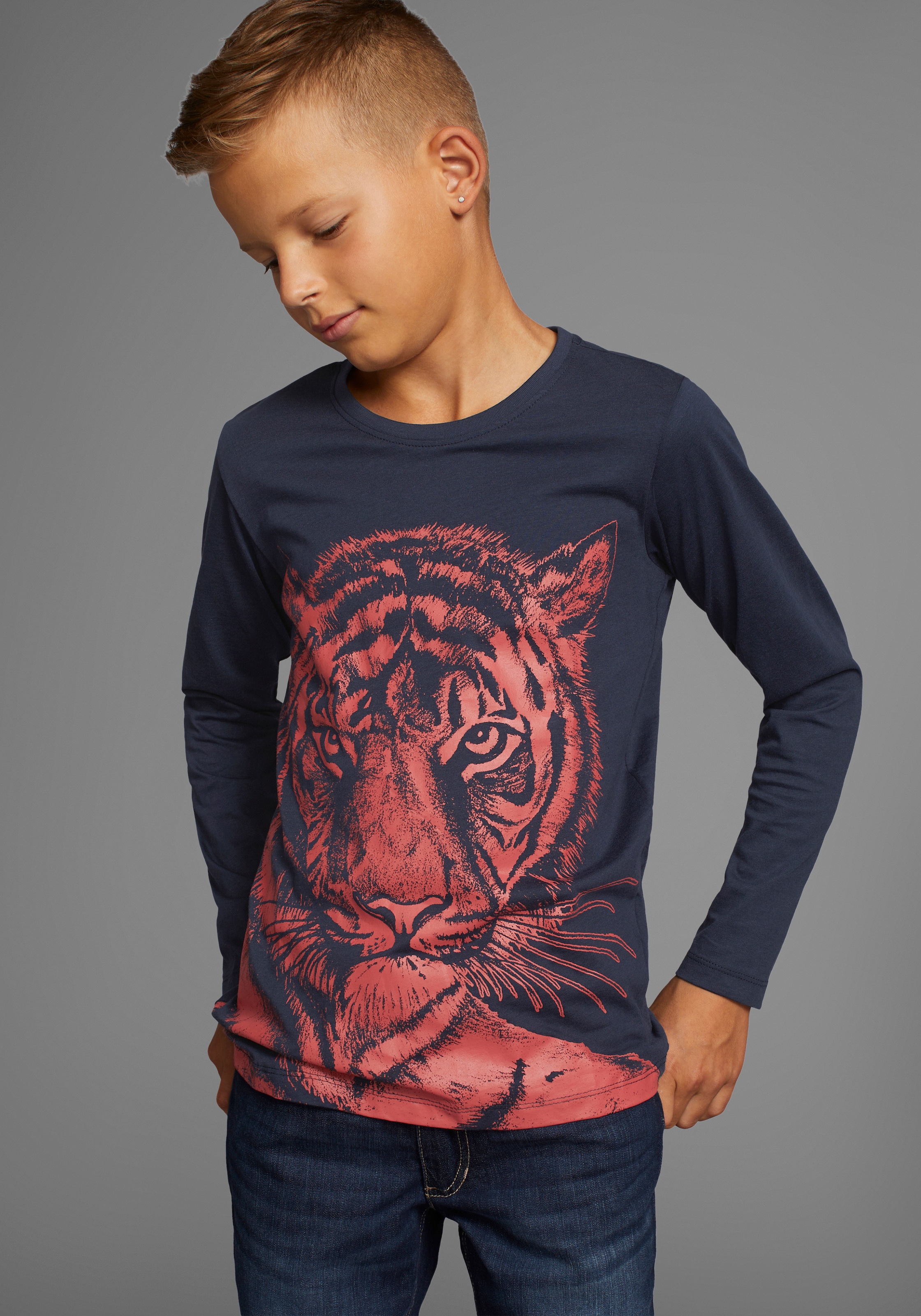 KIDSWORLD Langarmshirt »NEON TIGER«, Langarm, Basic-Passform, mit trendigem Druck, Rundhalsausschnitt