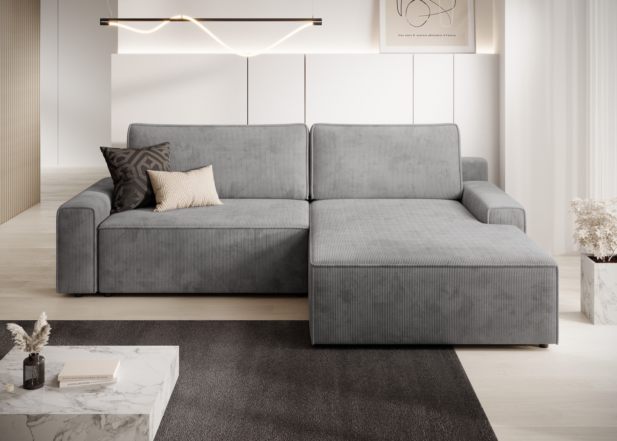 TRENDMANUFAKTUR Ecksofa »Challenge, Schlafsofa mit Bettkasten, Couch in L-Form, Breite 245 cm«, Recamiere beidseitig montierbar, auch in trendigem Cordstoff