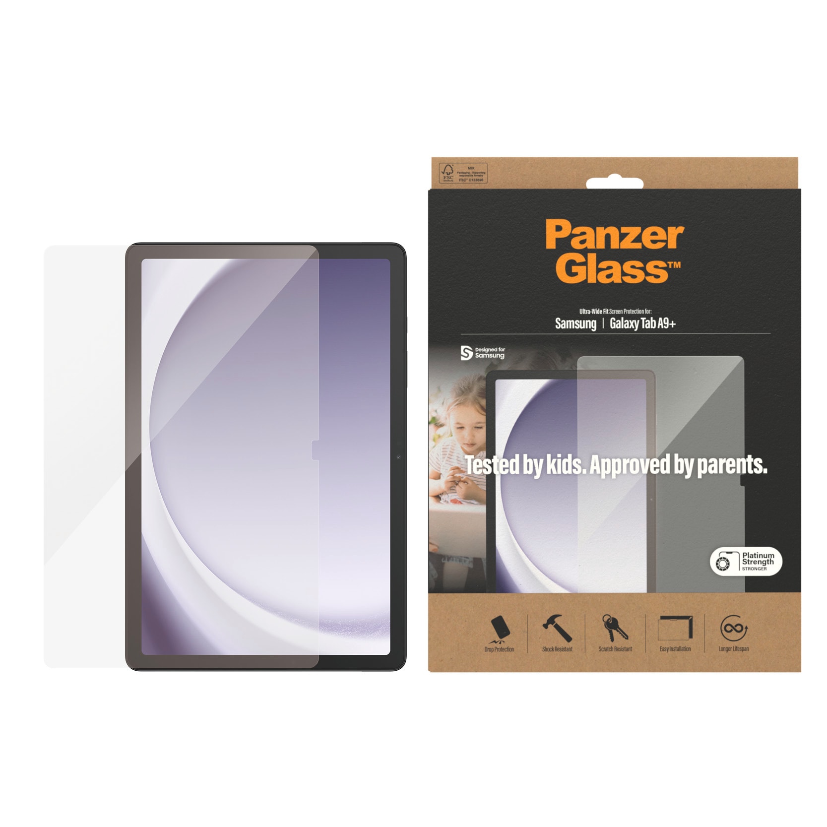 PanzerGlass Displayschutzglas »Ultra Wide Fit Displayschutz«, für Samsung Galaxy Tab A9+, Displayschutzfolie, Schutzfolie, Bildschirmschutz, kratz- & stoßfest