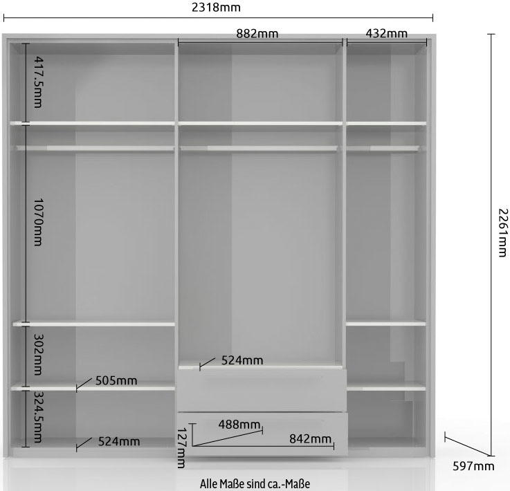 Places of Style Drehtürenschrank »Piano, inklusive Rahmen und Beleuchtung, soft-close-Funktion«, (viele Breiten zur Auswahl, 226cm hoch, mit jeweils 2 Schubladen), beige oder weiß, UV lackiert, Hochglanzfronten, FSC-zertifiziert