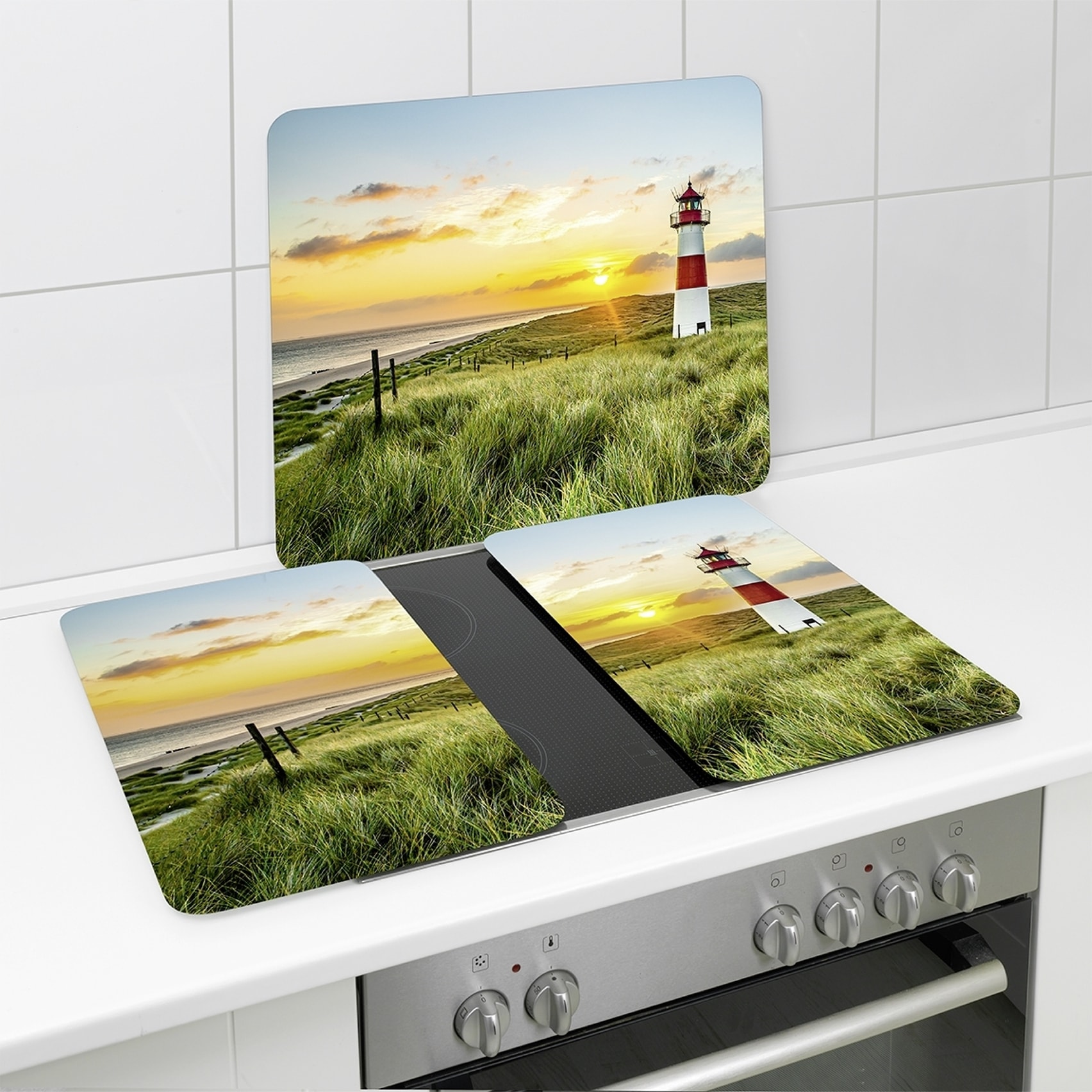 Maximex Schneide- und Abdeckplatte »Modell Leuchtturm« Spritzschutz, Herdblende, Schneidbrett, für Glaskeramik-Kochfelder