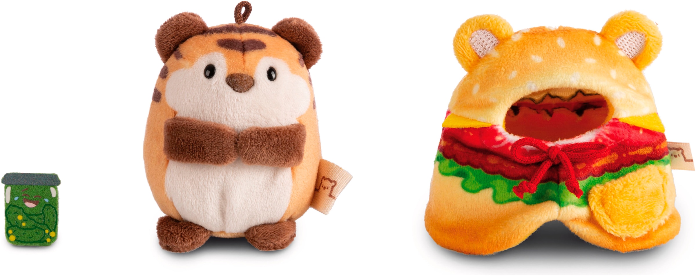 Nici Kuscheltier »mymochi, Set Tiger Tiggy 8 cm mit Gurkenglas und Hamburgerkostüm«