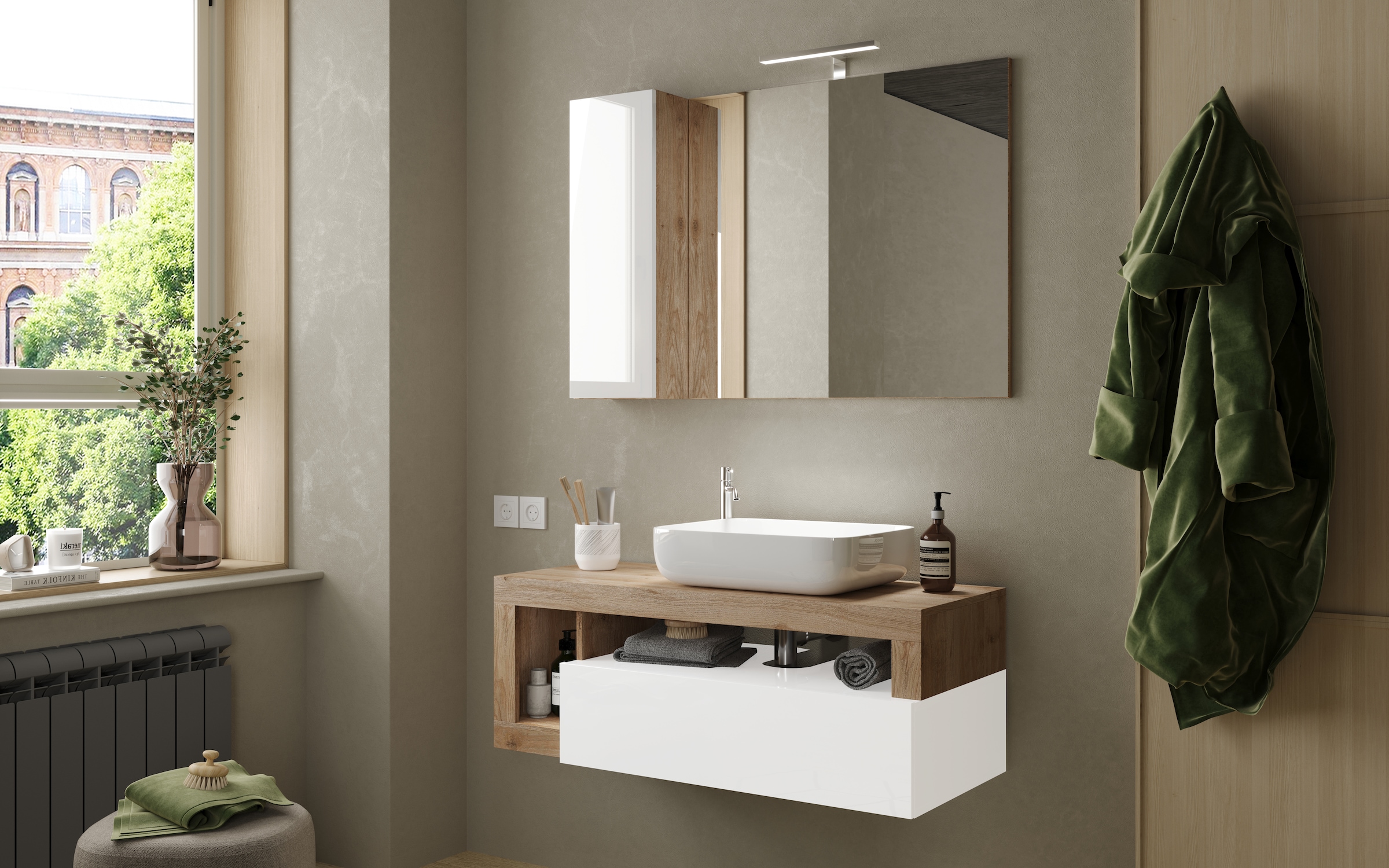 welltime Badmöbel-Set »Hamburg, Badezimmerset 2tlg. Breite 110 cm, Badmöbel, Waschtisch inkl.« Spar-Set, 2 Stk. tlg.