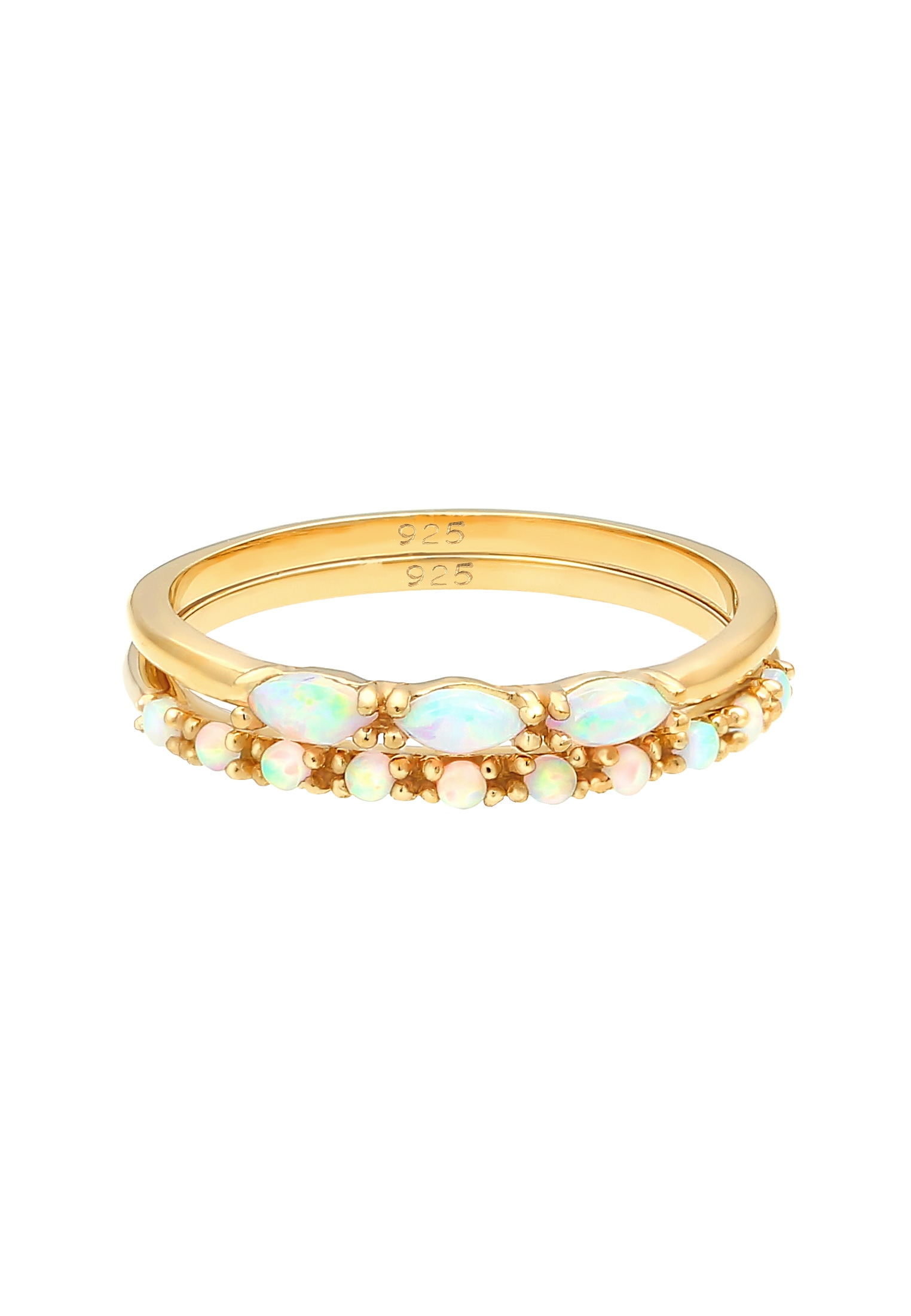 Elli Ring-Set »Ring Vintage Cabochon Opal 2er-Set 925 Sterling Silber vergoldet«