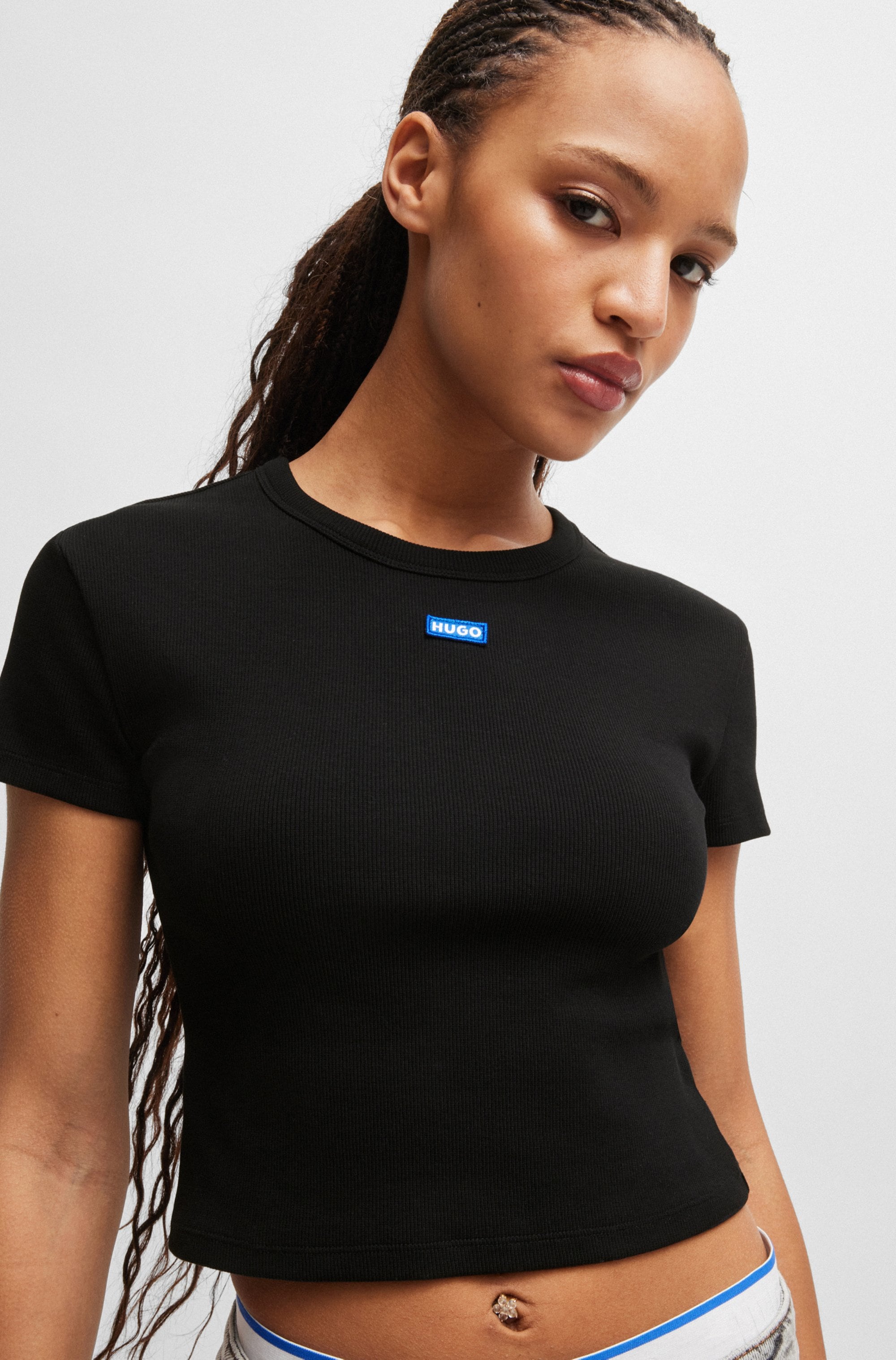 HUGO Blue T-Shirt »Baby Tee«, in verkürzter Länge