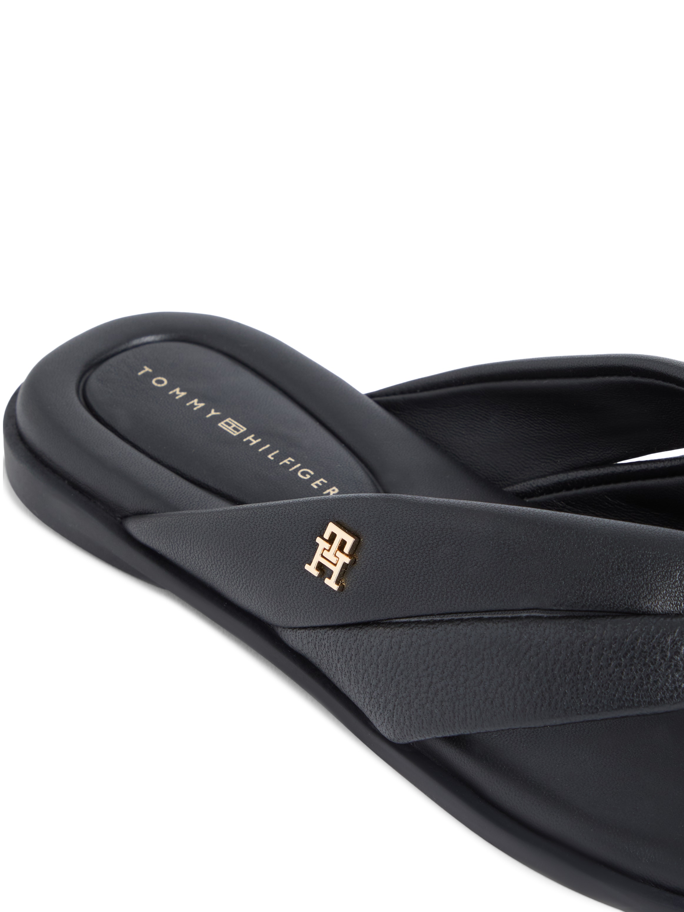 Tommy Hilfiger Zehentrenner »ELEVATED TOE POST LTH SANDAL«  Sommerschuh, Dianette, Flat mit Logoemblem