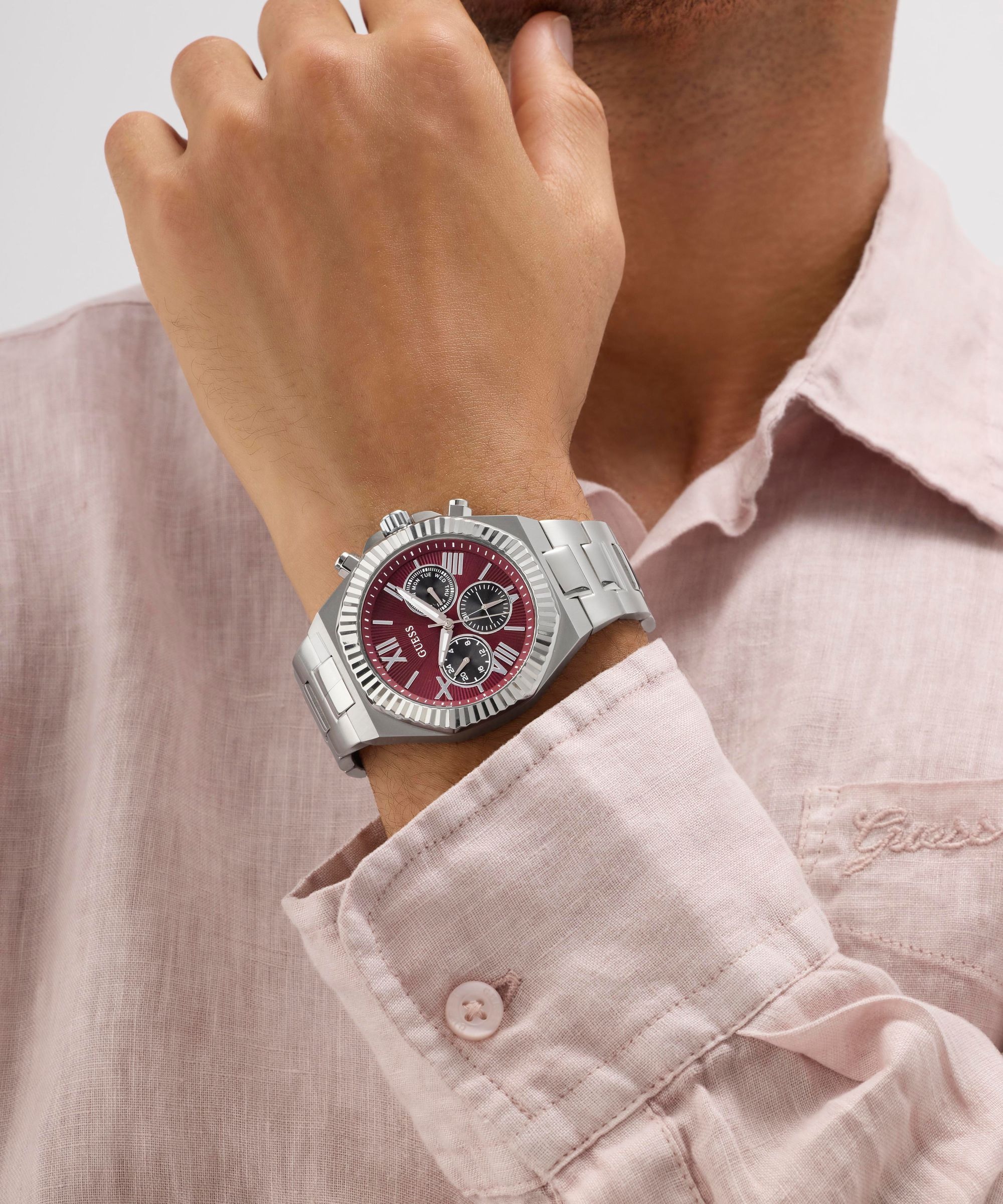 Guess Multifunktionsuhr »GUESS-EQUITY« Armbanduhr, Herrenuhr, Edelstahlarmband, analog, Wochentag, Tag