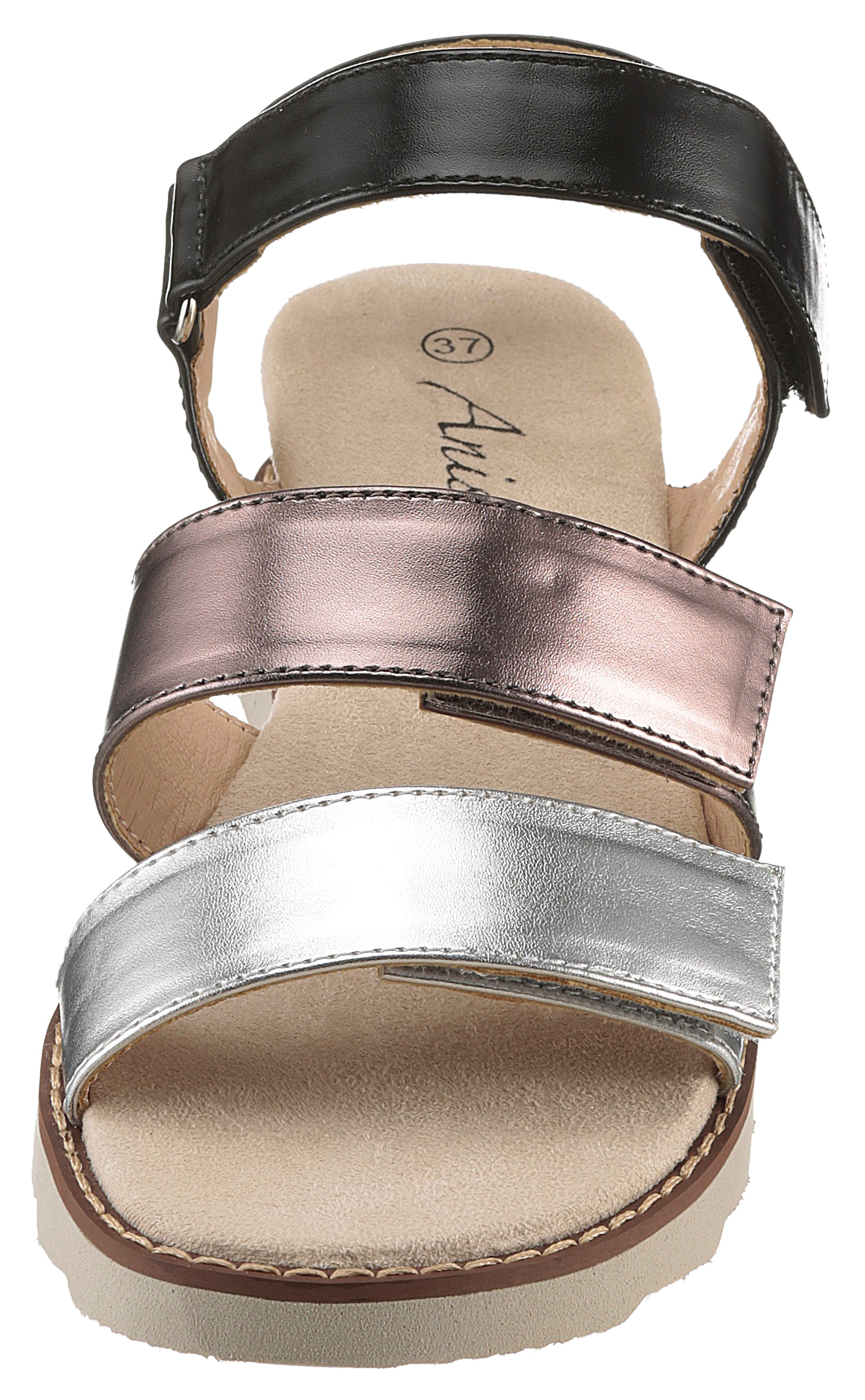 Aniston SHOES Keilsandalette, Sandale, Sommerschuh, Klettschuh, Metallic-Optik - NEUE KOLLEKTION