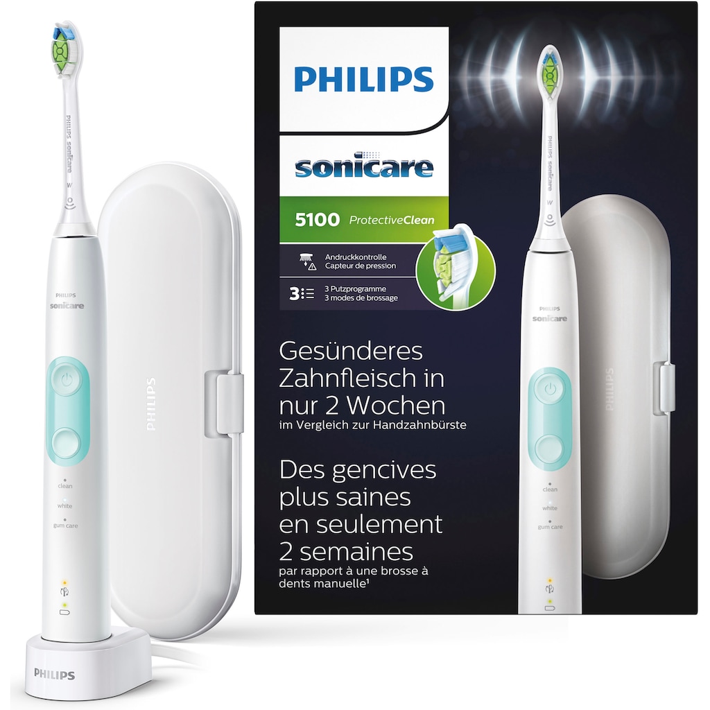 Philips Sonicare Elektrische Zahnbürste »ProtectiveClean 5100 HX6857/28«, 1 St. Aufsteckbürsten, mit integriertem Drucksensor, 3 Putzprogramme, inkl. Reiseetui