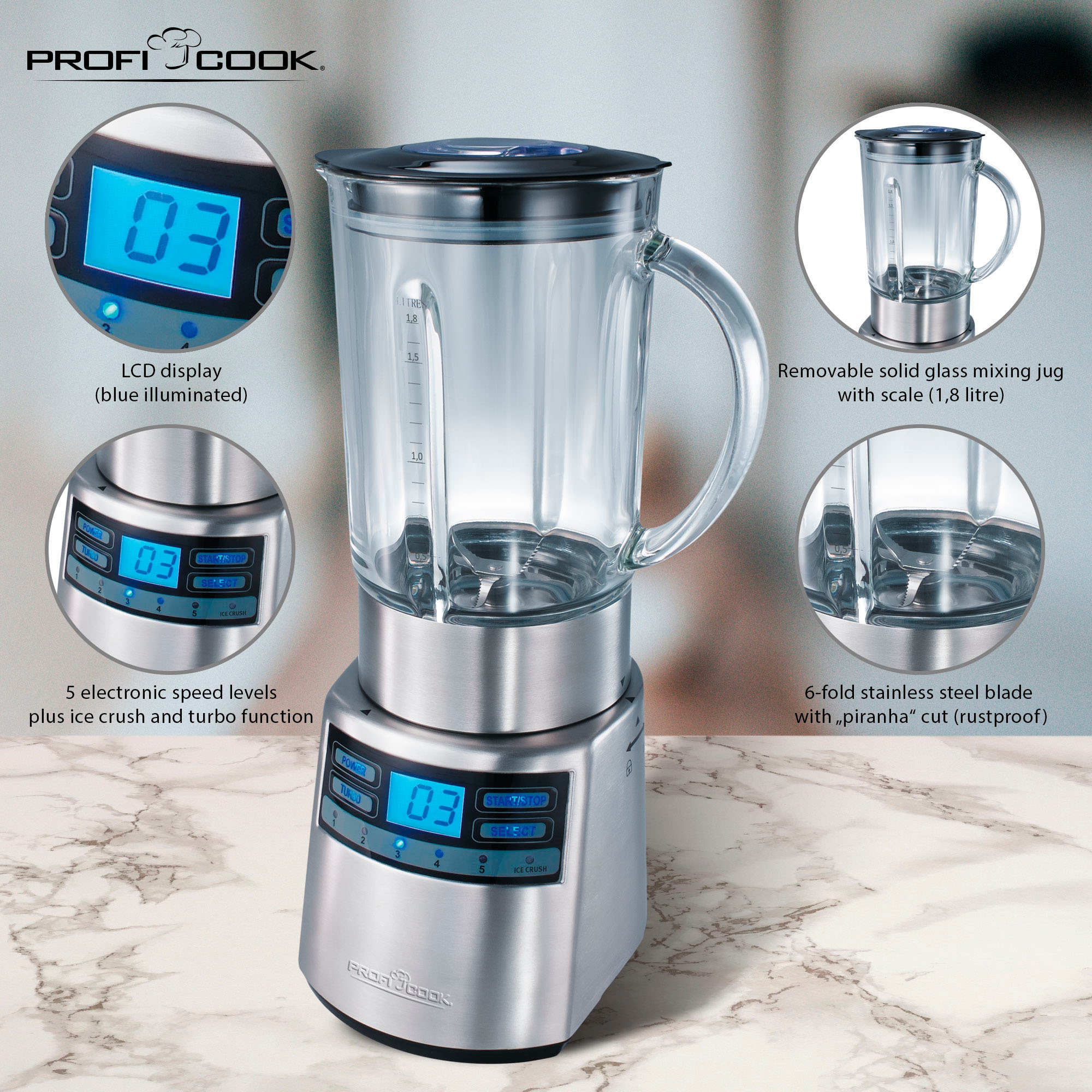 ProfiCook Standmixer »PC-UM 1006 inox«, 1200 W, 1,8L