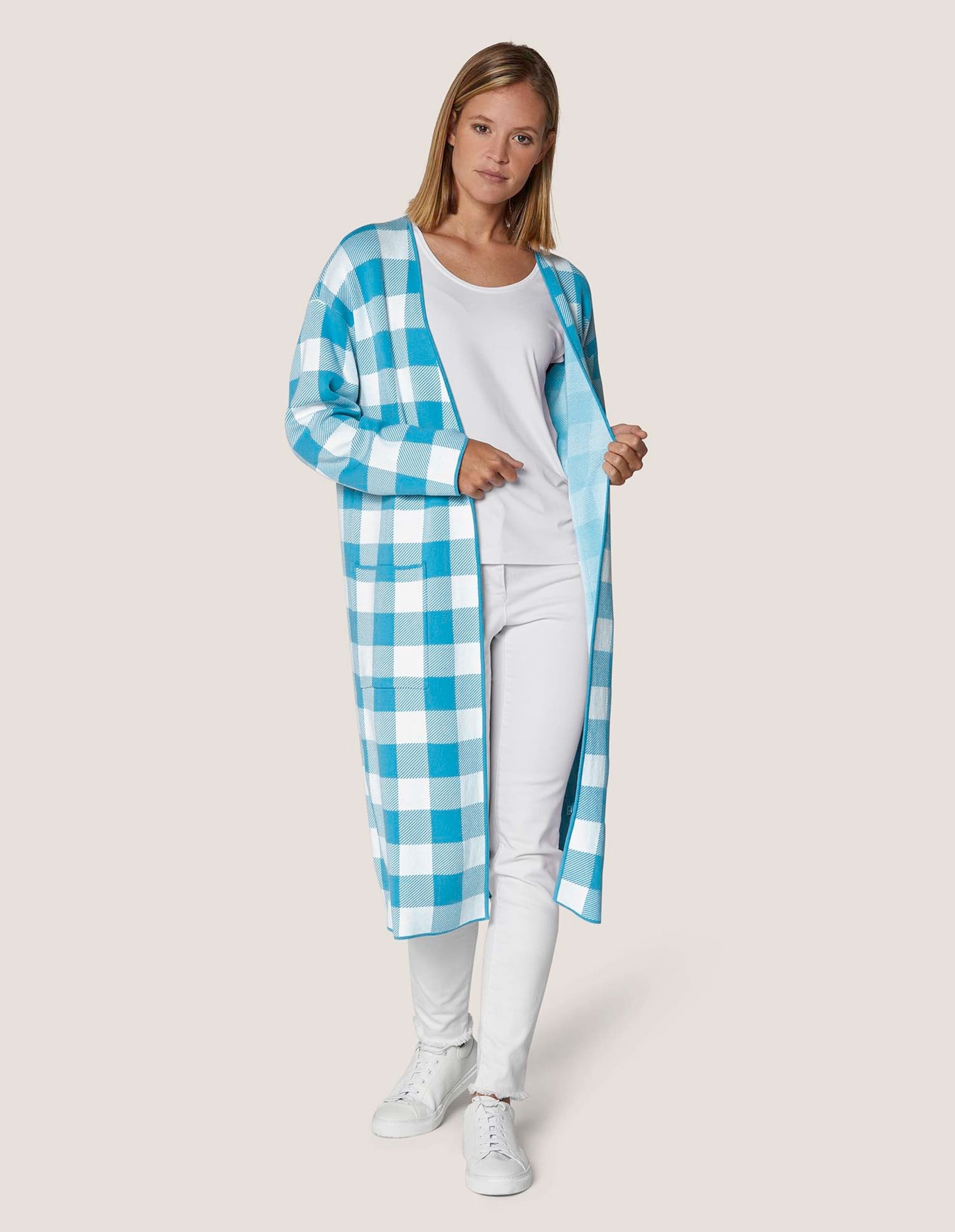 MADELEINE Langmantel »Mantel Verschlussloser Strickmantel in Karo-Jacquard«