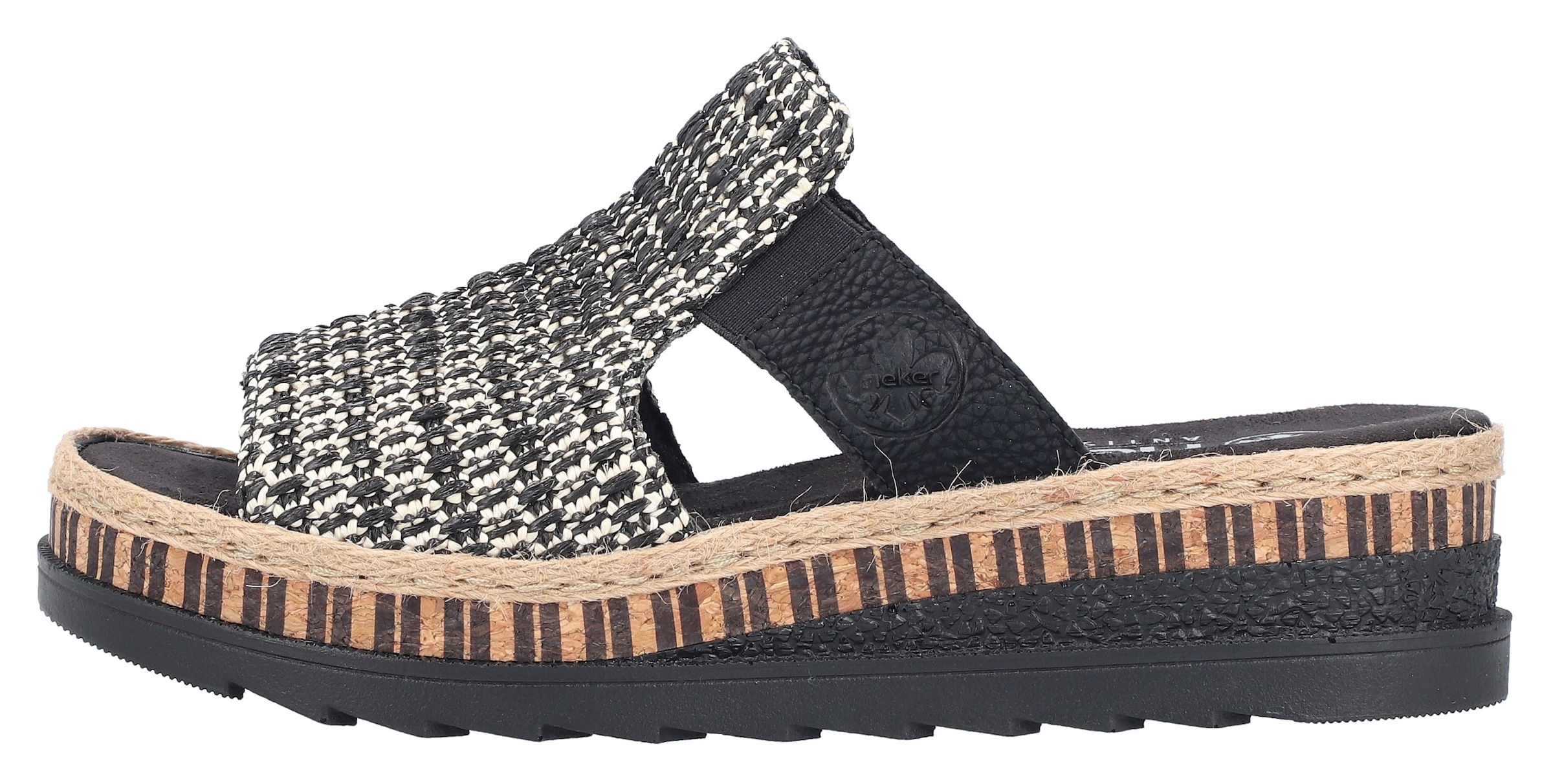Rieker Keilpantolette, Sommerschuh, Strandschuh, Urlaubschuh, Plateau, mit Stretcheinsatz