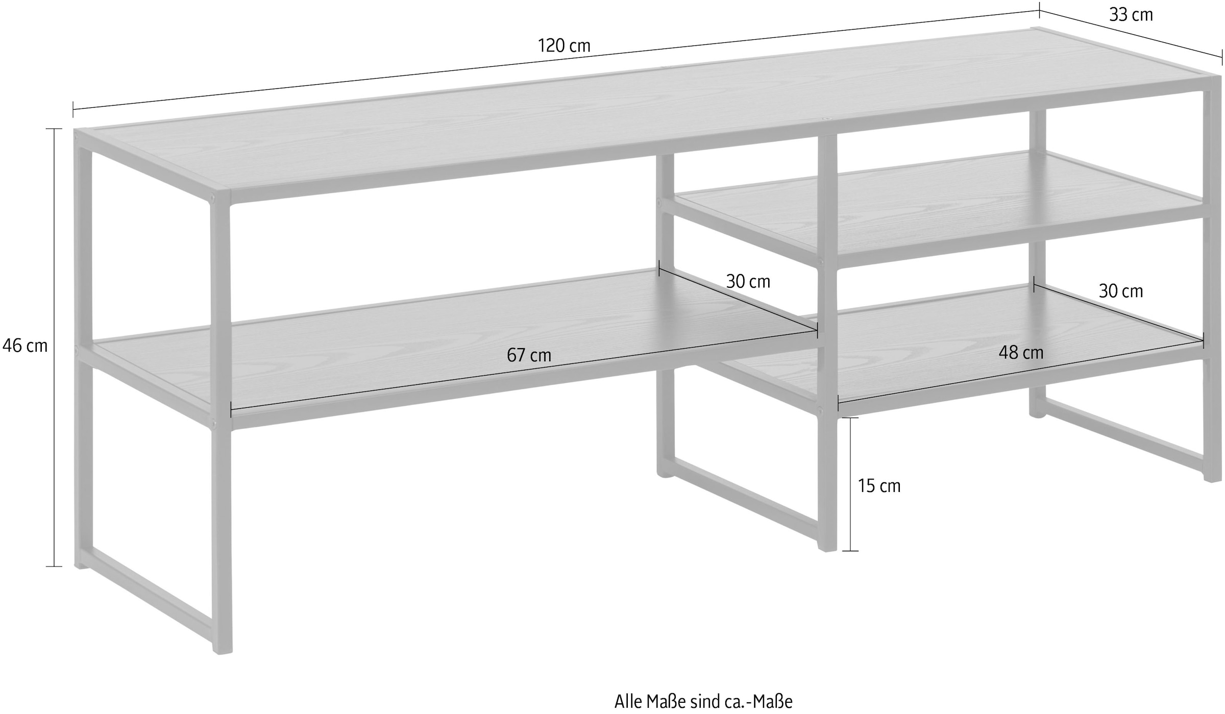 ACTONA GROUP TV-Schrank, Metallgestell im Industrie-Look, 3 Einlegeböden, Breite 120 cm