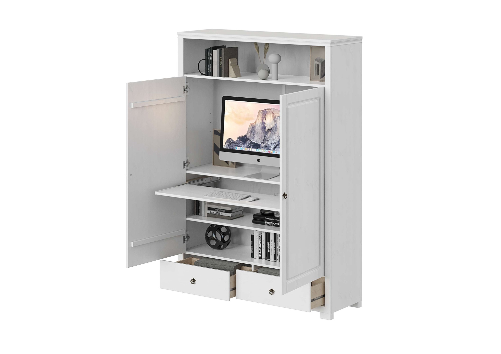 OTTO home Wäscheschrank »Clarius, Neuheit! Smarter ALLESKÖNNER, Mehrzweckschrank, Büroschrank«, (H/B/T ca. 178,4/124/40cm), mit Ausziehregal, Schublade, stabil + langlebig, Massivholz made in EU