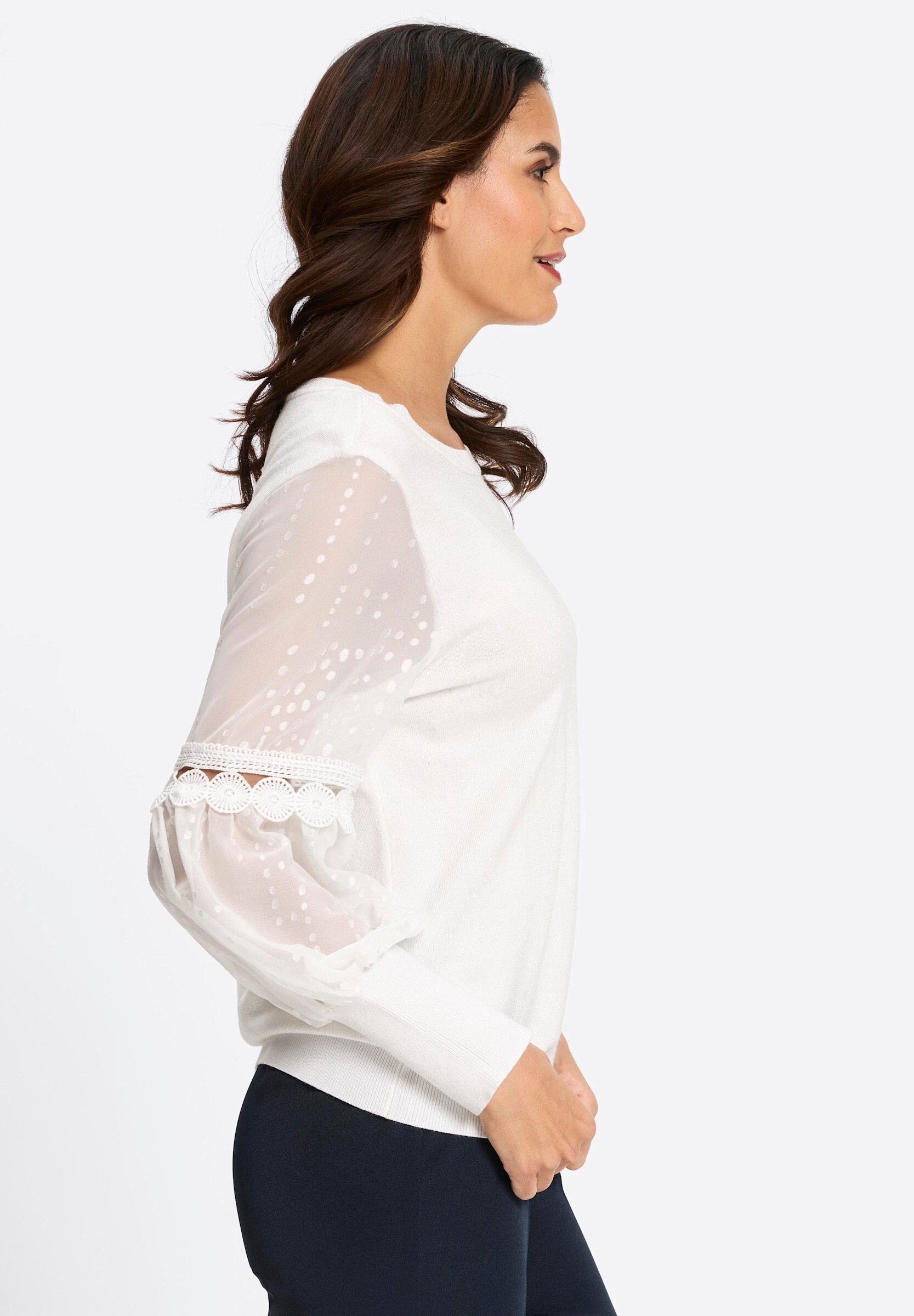 Witt Longpullover »Feinstrick-Pullover Feinstrickpullover mit gewebten Ballon_Ärmeln«