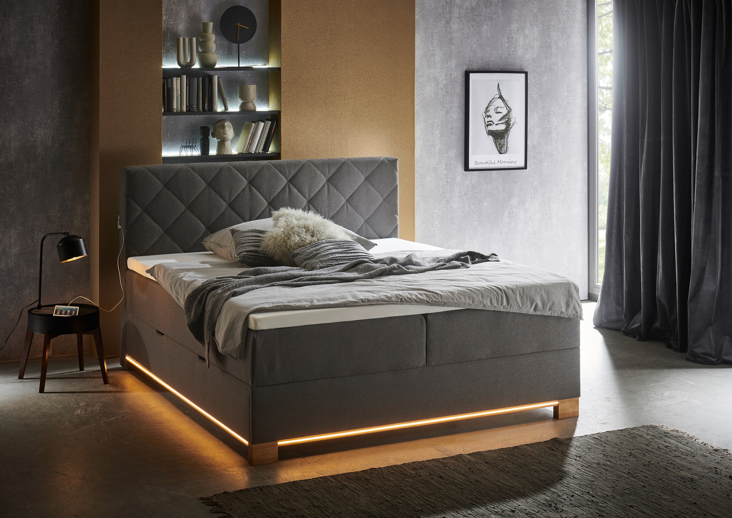 meise.möbel Boxspringbett »Messina«, inkl. Bettkasten, LED-Beleuchtung und Topper