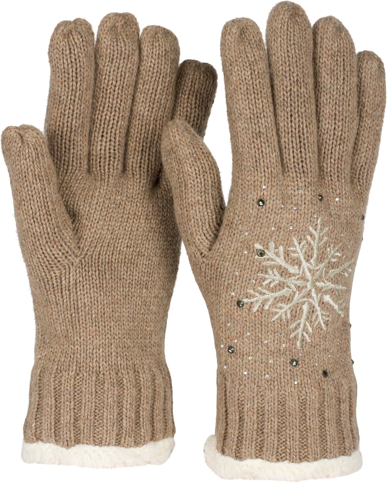 styleBREAKER Strickhandschuhe »Strickhandschuhe mit Schneeflocke, Strass und Fleece« 1 Stk.