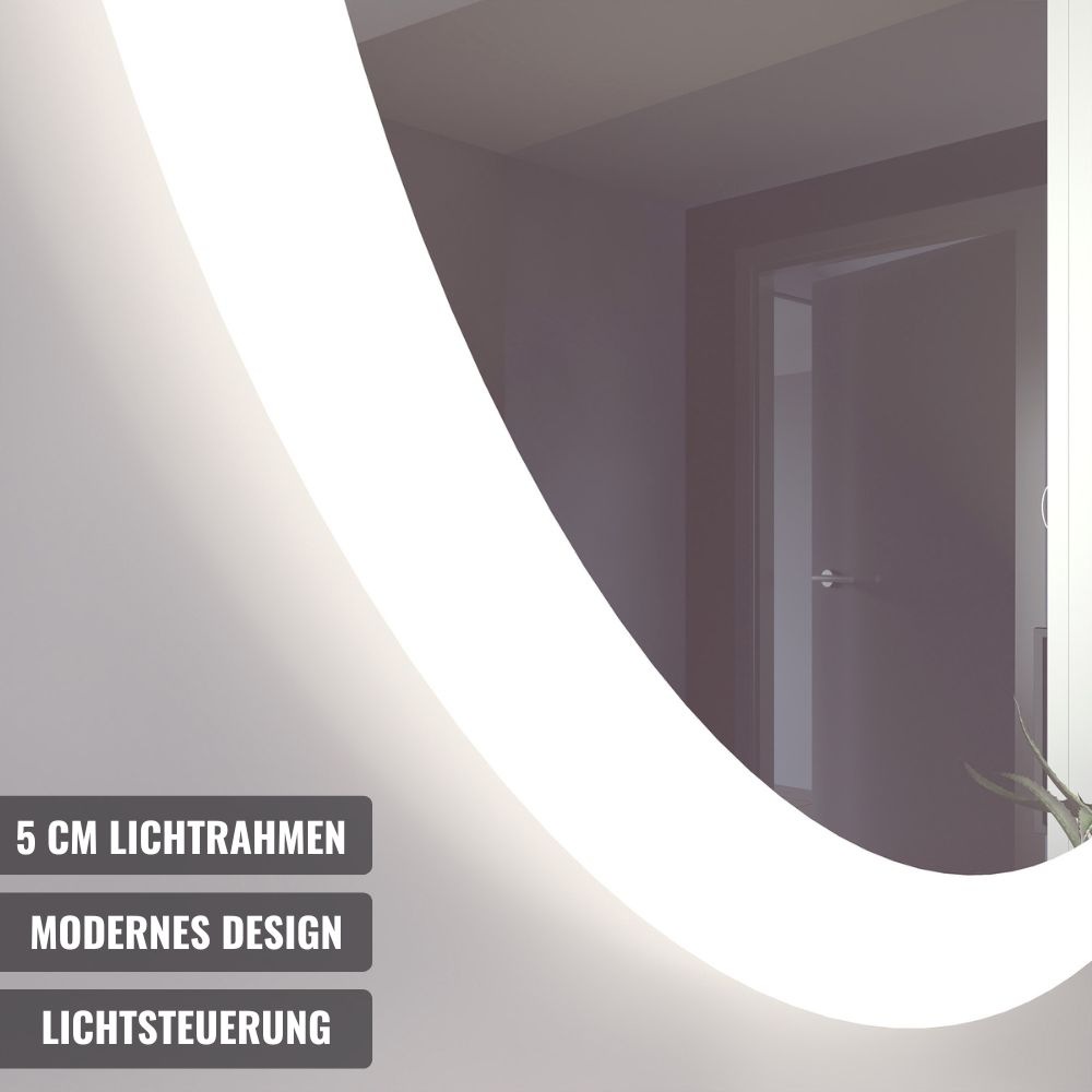 Badspiegel »Vega Rund, Badzimmerspiegel mit LED Beleuchtung, Lichtspiegel«, (1 St.), Touchpanel für Lichtsteuerung, Dimmbar Spiegel, Dänisches Design
