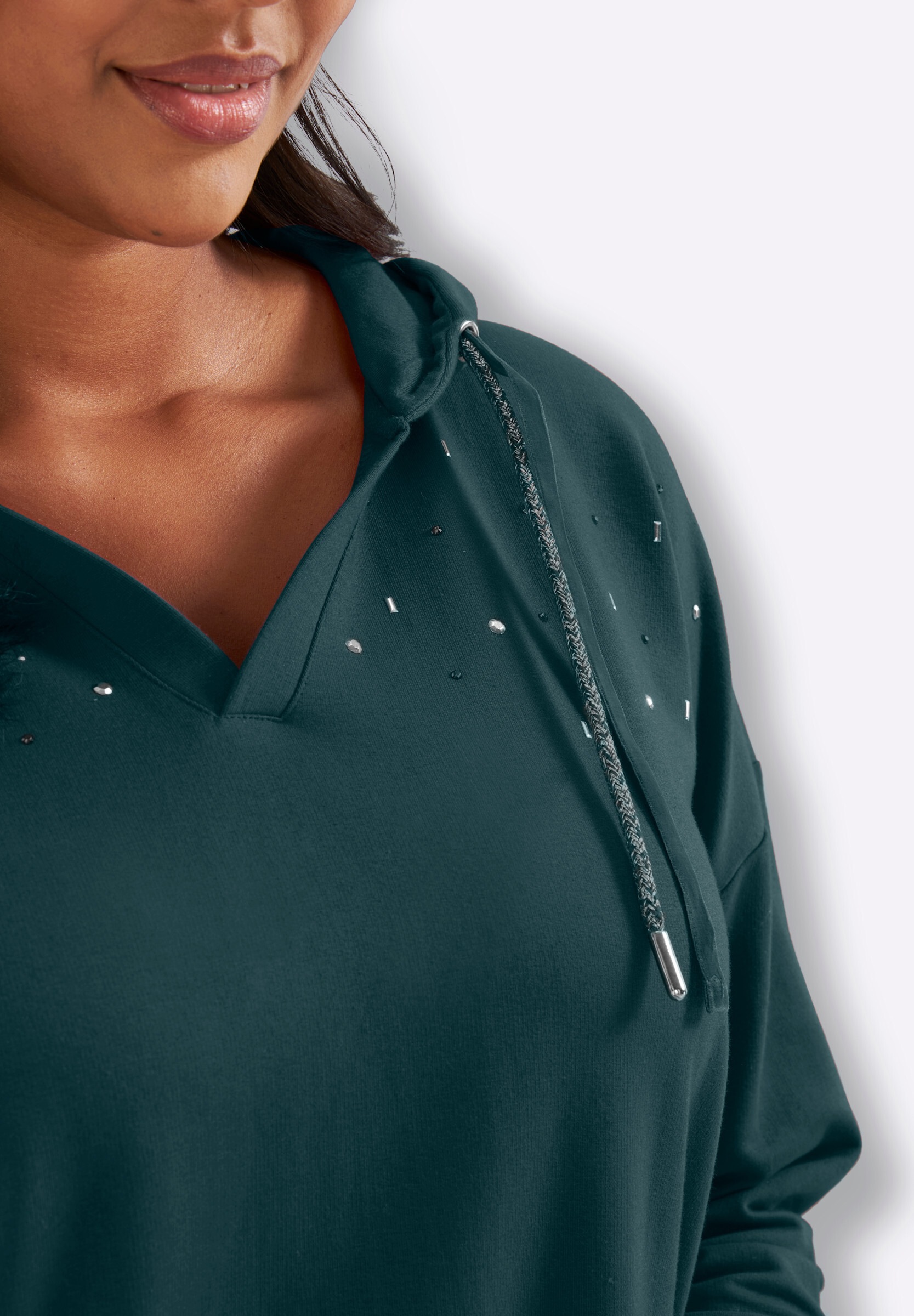 Sheego Sweatshirt »Sweatshirt Kapuzensweatshirt mit Ziersteinchen«
