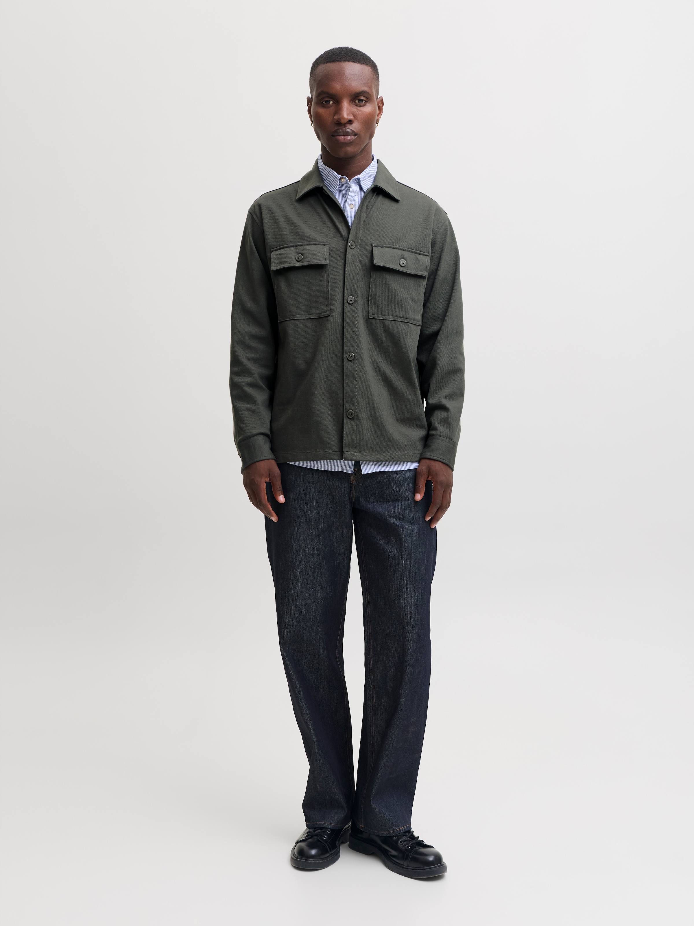 Jack & Jones Langarmhemd »JJWILLIAM SWEAT OVERSHIRT LS NOOS« Materialmix, Sweatmaterial, locker geschnitten
