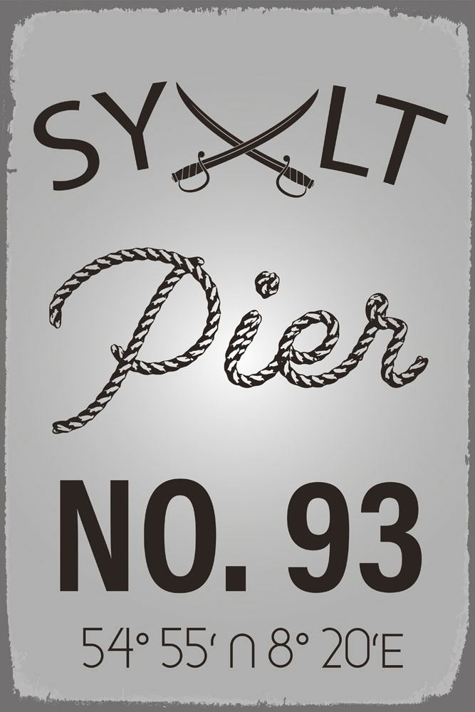 queence Metallbild »Sylt Pier«, Schriftzüge-Schriftzug-Meer-Strand, (1 St.), Stahlschild, Blechschild, Sprüche, Texte, Fernweh, Sylt