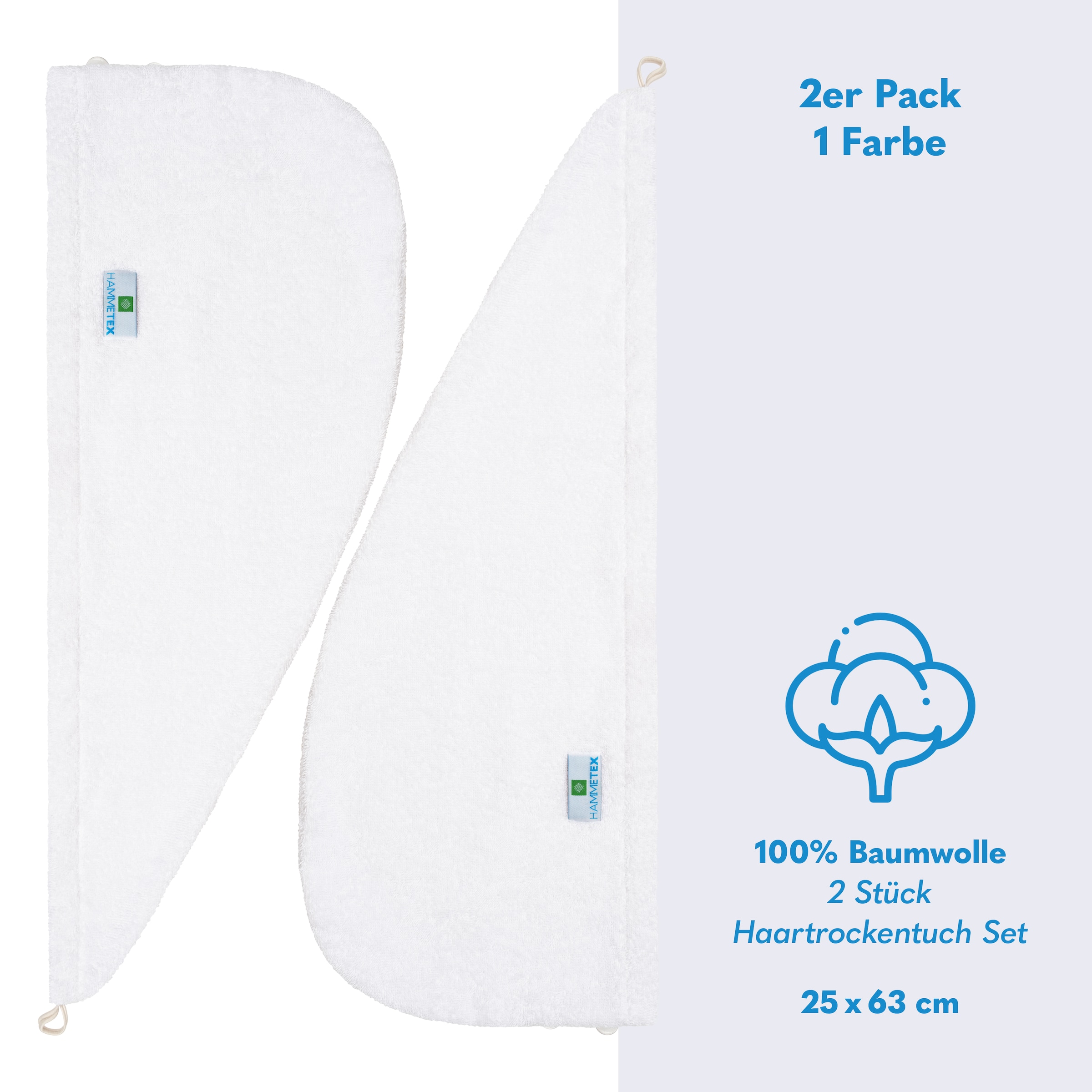HAMMETEX Turban-Handtuch »2er Set Haarturban Damen, 100% Baumwolle, Flauschig & Schnelltrocknend« Uni-Farben, weich