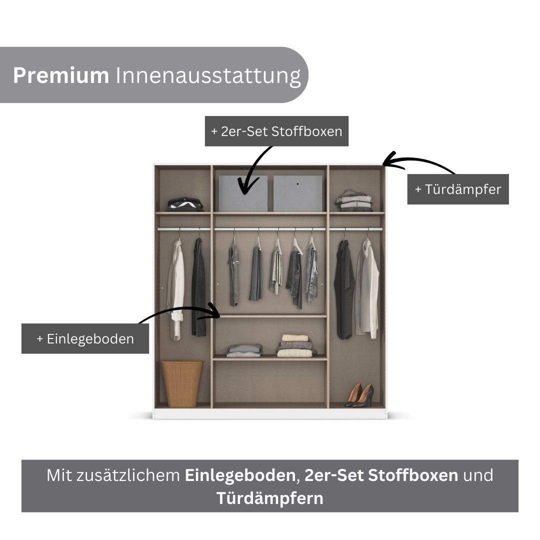 rauch Kleiderschrank »Drehtürenschrank Schrank Garderobe Ankleide Schlafzimmer LAGOA« 3 verschiedene Ausstattungen BASIC/CLASSIC/PREMIUM (inkl. SOFT-CLOSE),  geräumige Schubladen, 3 Breiten, optional mit Aufsatz MADE IN GERMANY