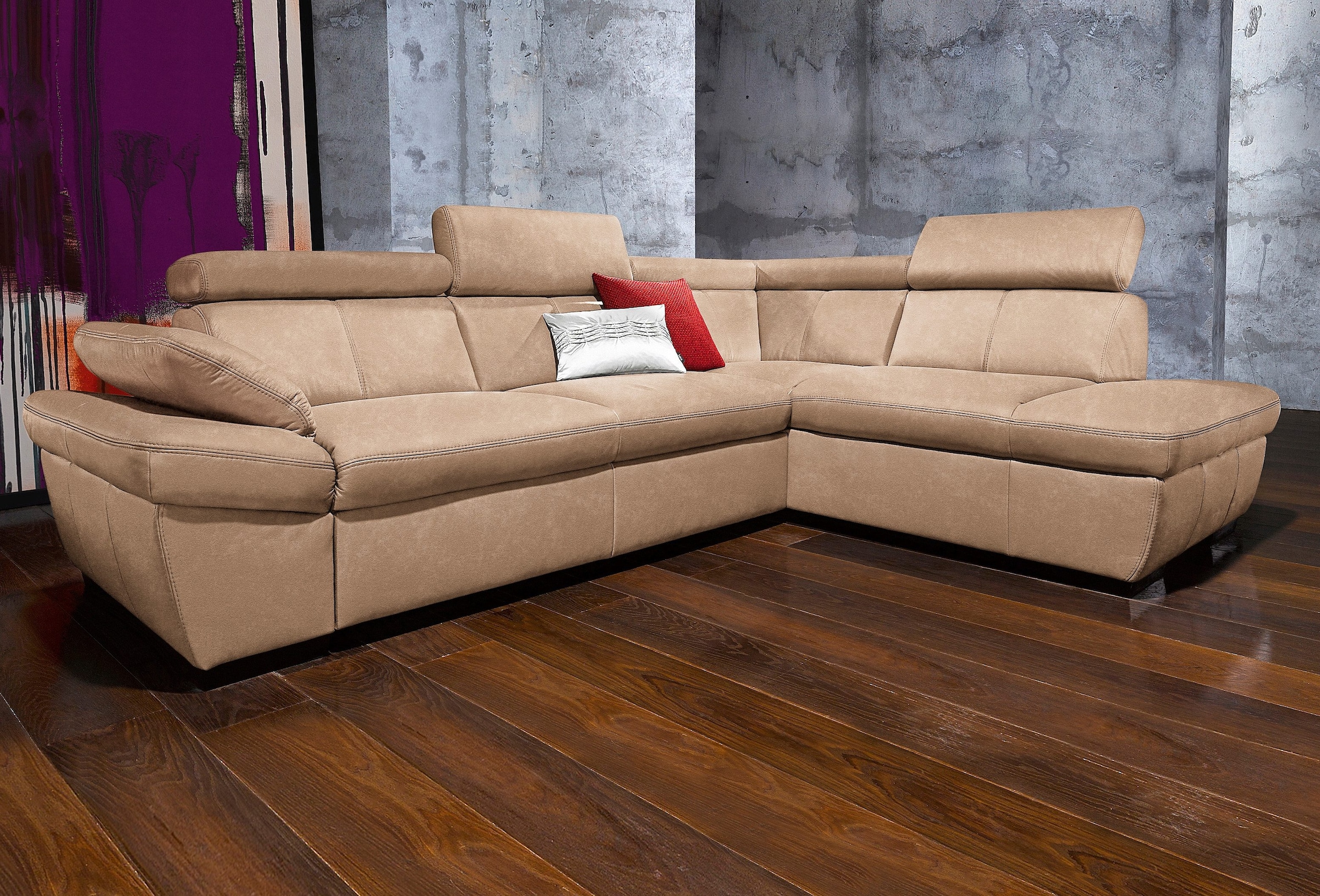 exxpo - sofa fashion Ecksofa »Salerno, klassisch modernes Funktionssofa, hoher Sitzkomfort, L-Form«, inkl. Kopf- und Armteilverstellung, wahlweise mit Bettfunktion