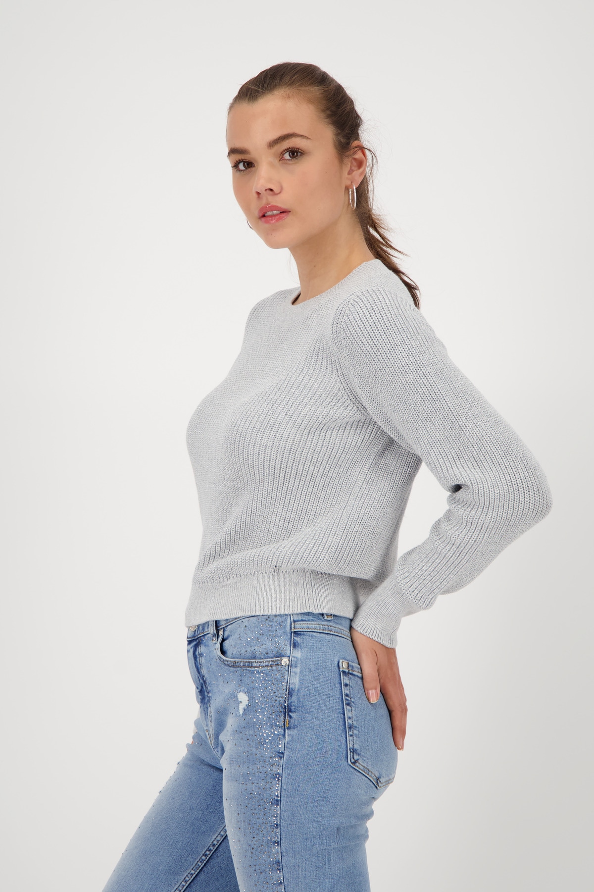 Monari Strickpullover »Pullover Basic Lurex«, Mit Rundhalsausschnitt