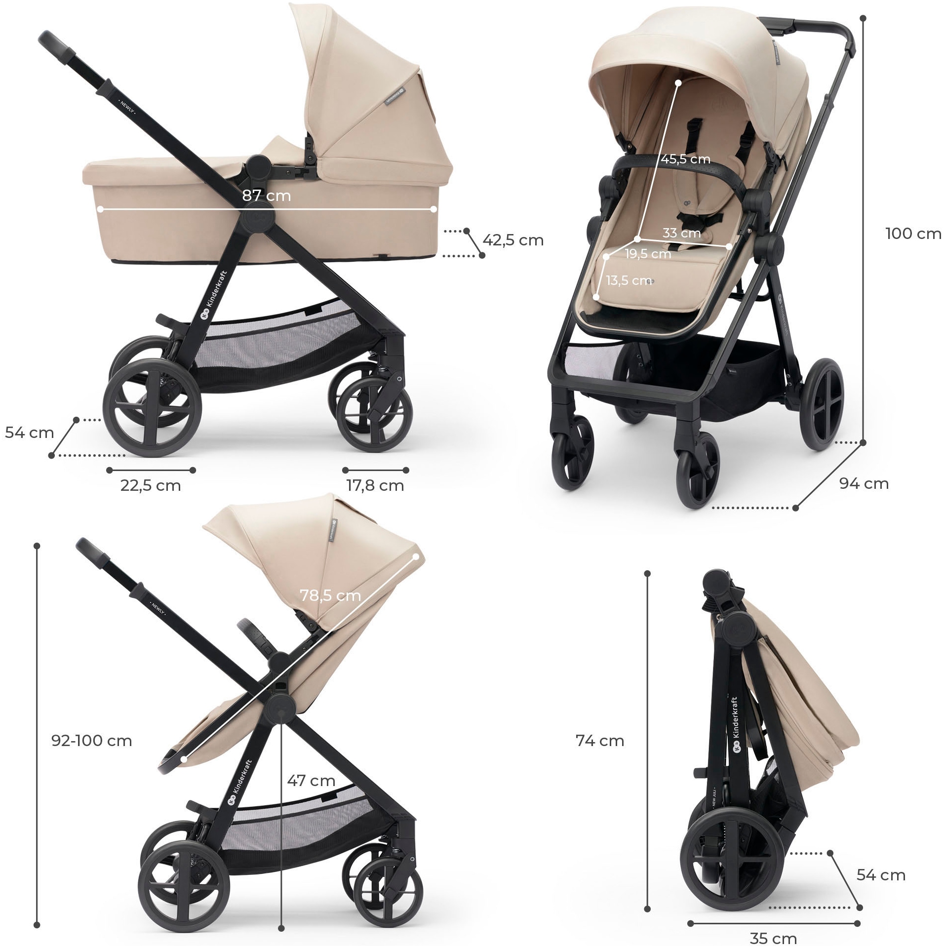 Kinderkraft Kombi-Kinderwagen »NEWLY 3IN1 MINK PRO«, 22 kg