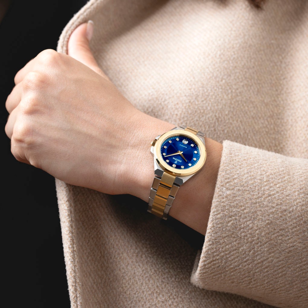 Festina Quarzuhr »Mademoiselle«, Armbanduhr, Damenuhr, Edelstahlarmband, analog, Tag, Zirkonia (synth.)