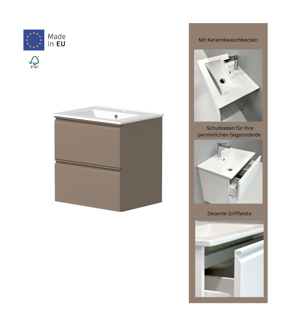 welltime Waschtisch »Cosmos in verschiedenen Ausführungen inkl. Waschbecken« Badmöbel, Waschplatz  mit 2 Schubladen, Soft-Close-Funktion, FSC®