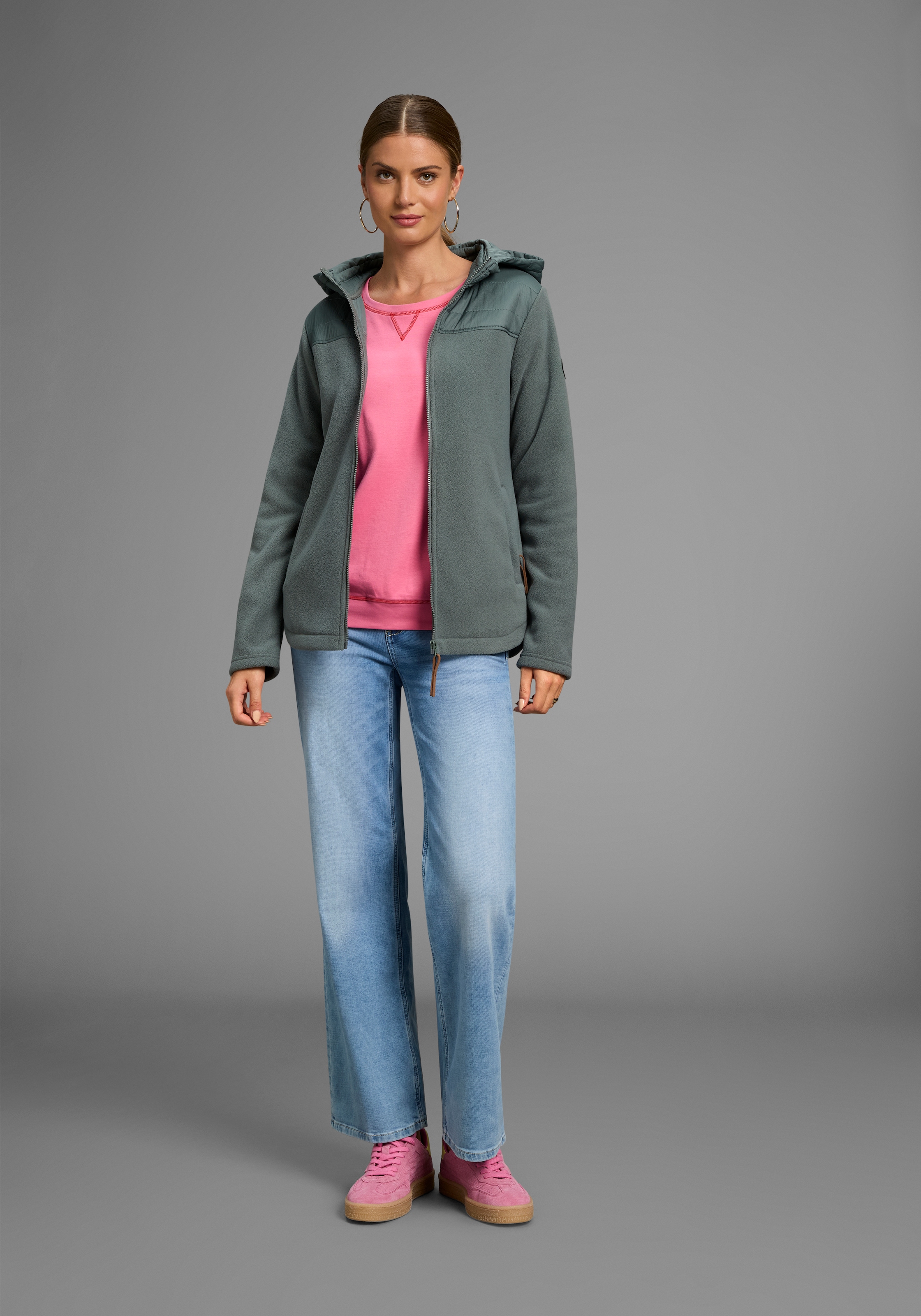 Polarino Hybridjacke, mit Kapuze, mit wattiertem Schulterbereich, Übergangsjacke