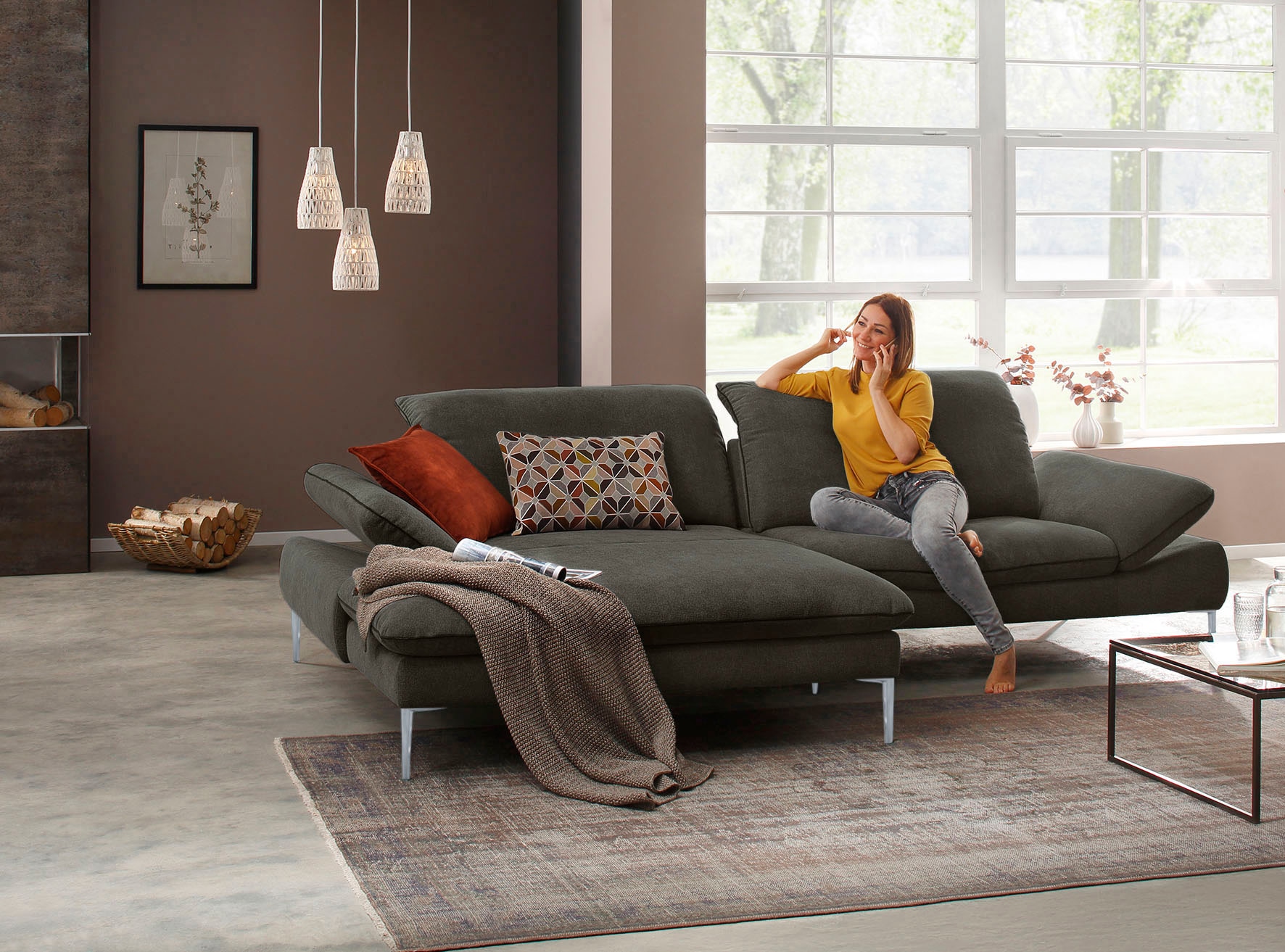 W.SCHILLIG Ecksofa »enjoy&MORE, mit tollem Sitzkomfort, elegant und bequem, L-Form« mit Sitztiefenverstellung, Füße silber matt, Breite 294 cm