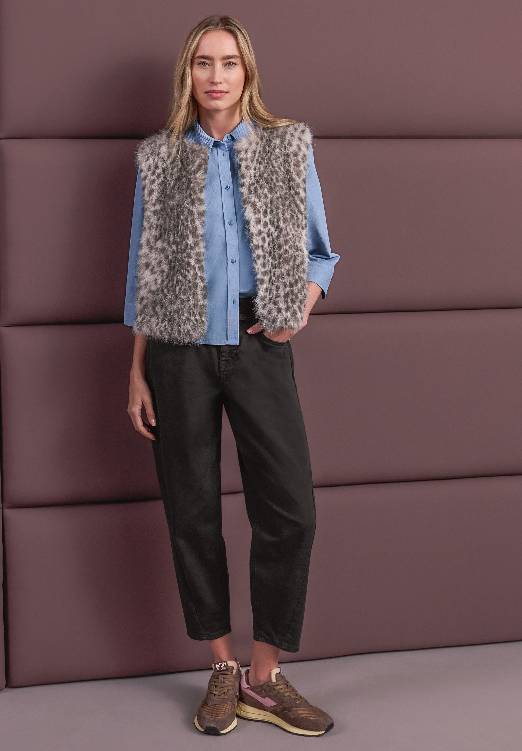 STREET ONE Fellimitatweste mit Zipper, Animalmuster