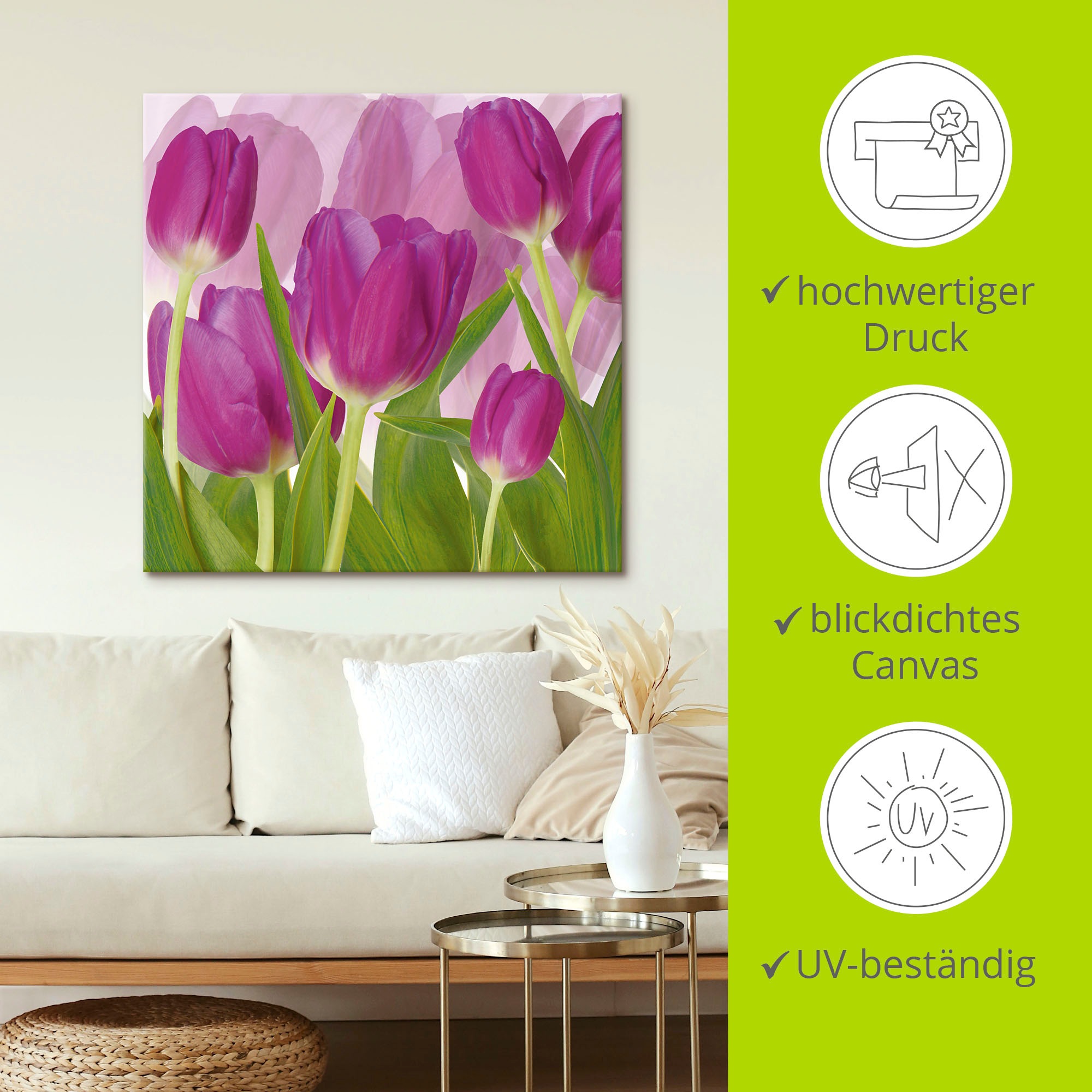 Artland Wandbild »Tulpenfeld lila«, Blumen, (1 St.), als Alubild, Outdoorbild, Leinwandbild in verschied. Größen