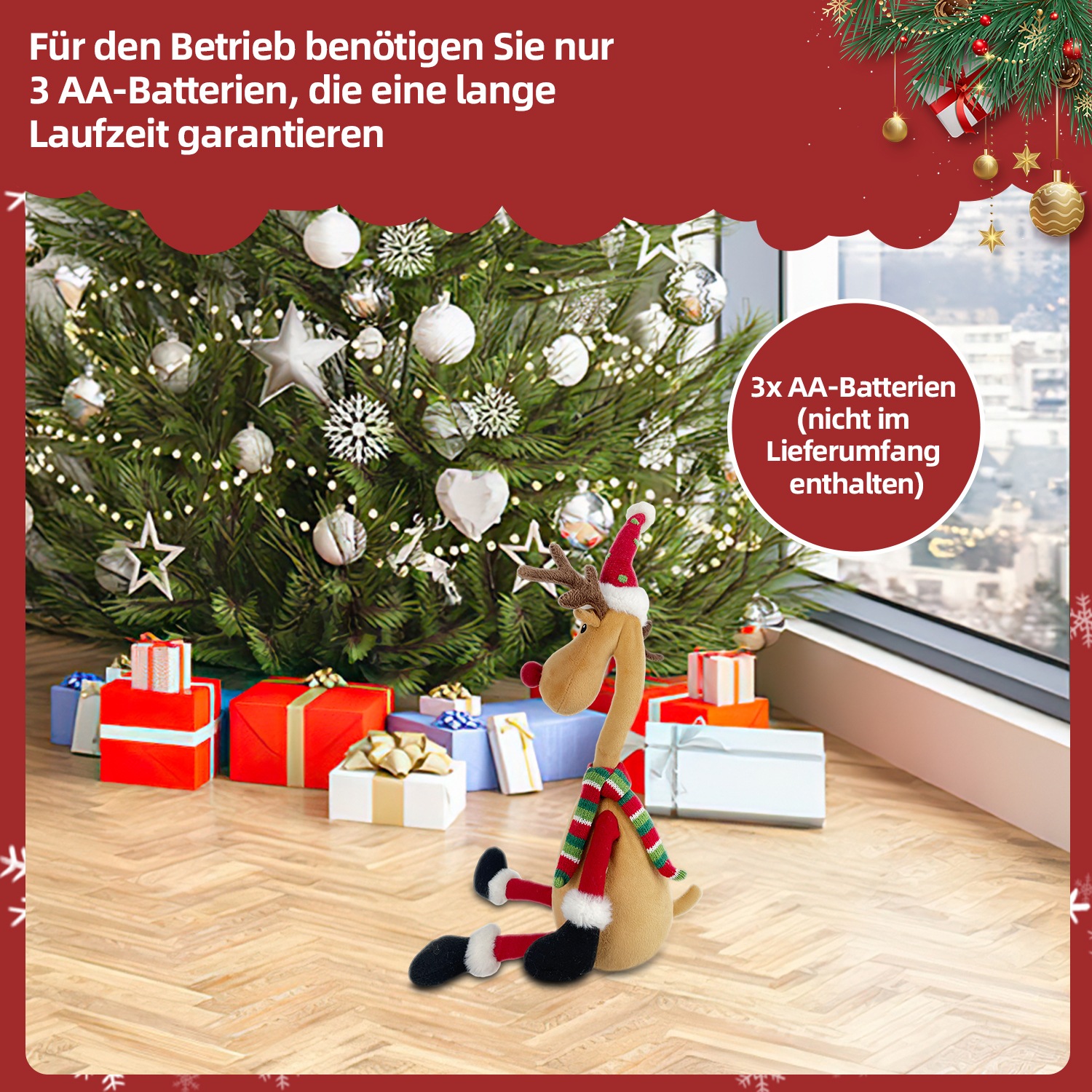 SHX Weihnachtsfigur »Singendes und schaukelndes Rentier«, Bewegung, lebhafte Musik, Schallsensor